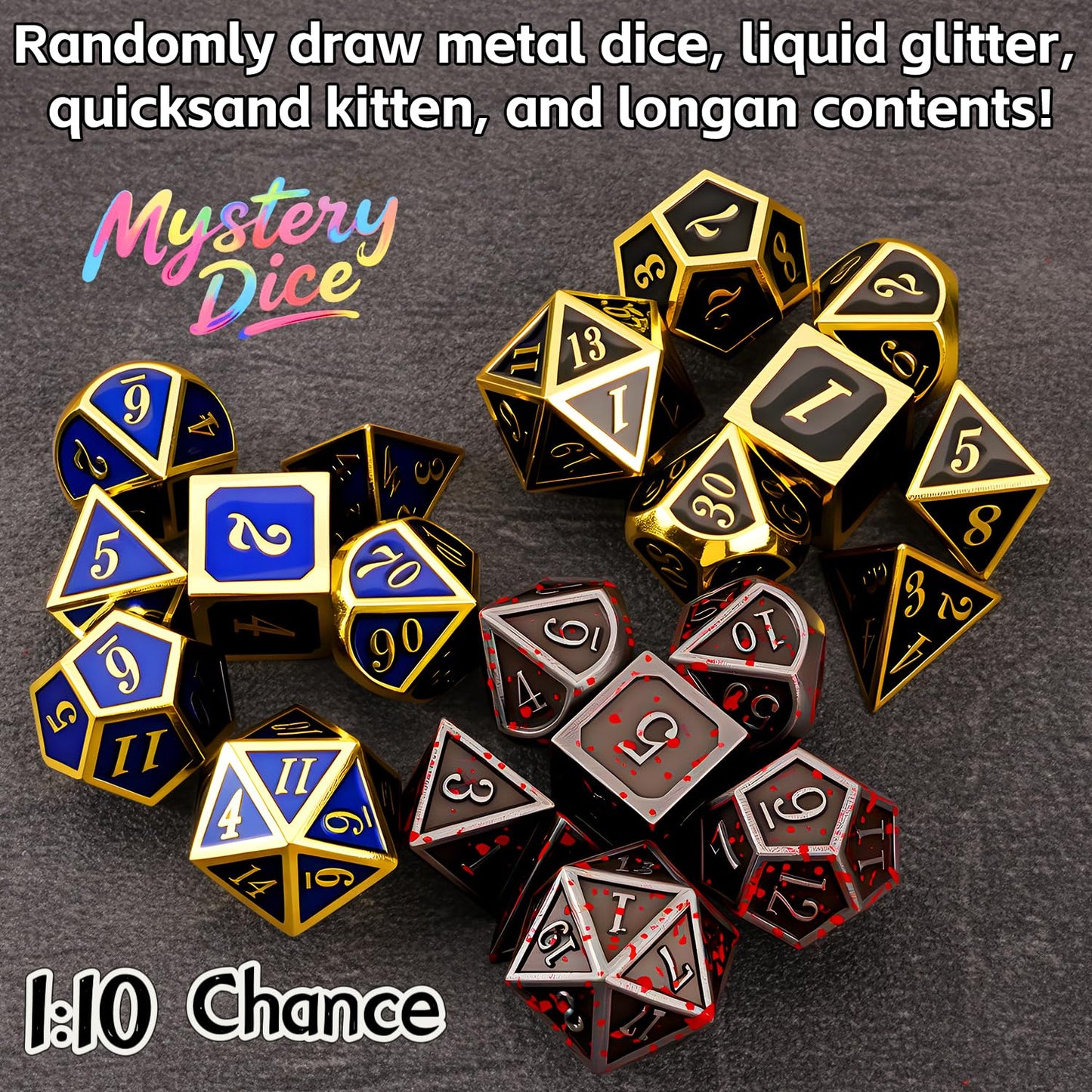 Coyeekn Mystery Dice Set, DND Dice Set of 7 Polyhedral Dice - 1 in 10 Chance to Get Legendary Dice, Dice Goblin, Suitable for Role Playing DND Gift