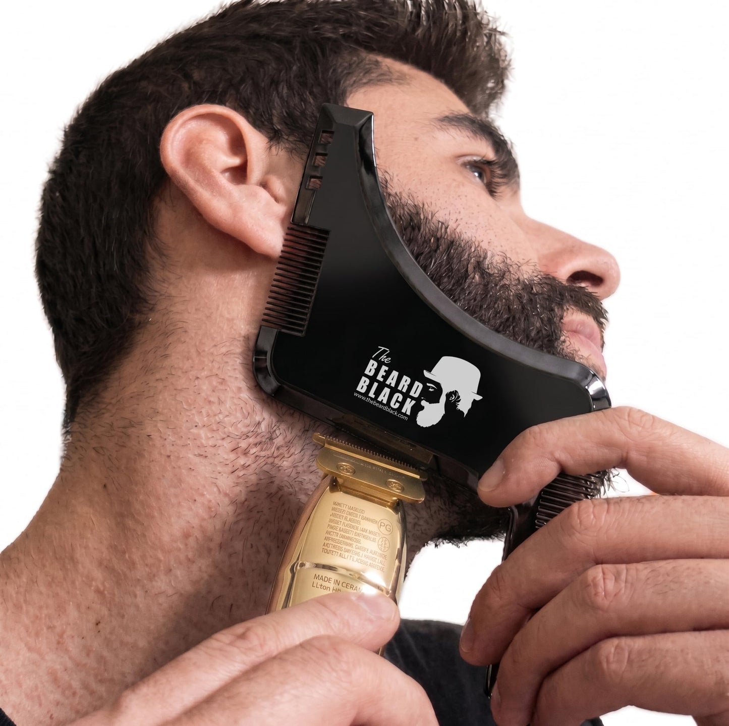 The BEARD BLACK Beard Shaping Tool & Neckline Shaper – Professional Beard Trim Guide & Stencil with Inbuilt Comb – Perfect Line Up & Edging Template for Men – Use with Trimmer or Razor