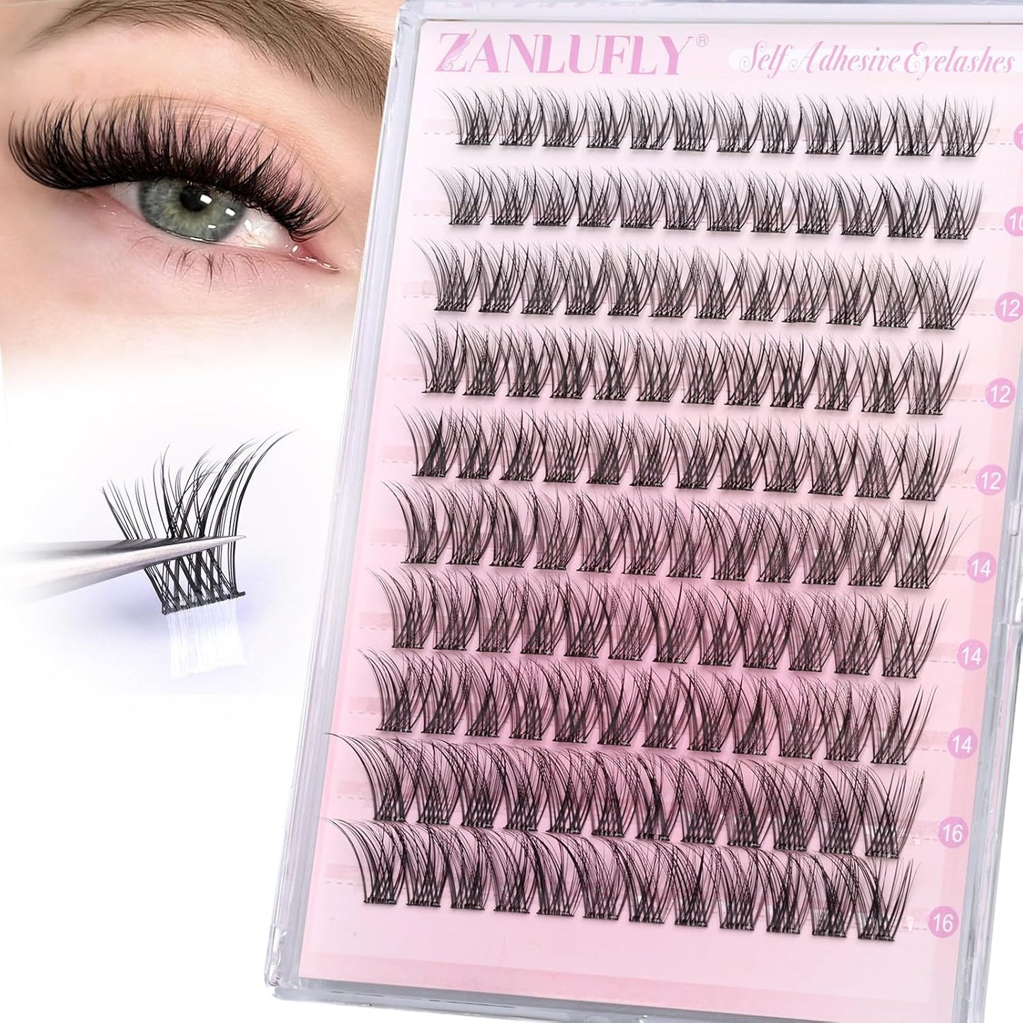 Self-Adhesive Eyelash Clusters - Natural Wispy C-Curl Pre-Glued Lashes | 10-16MM Individual Extensions