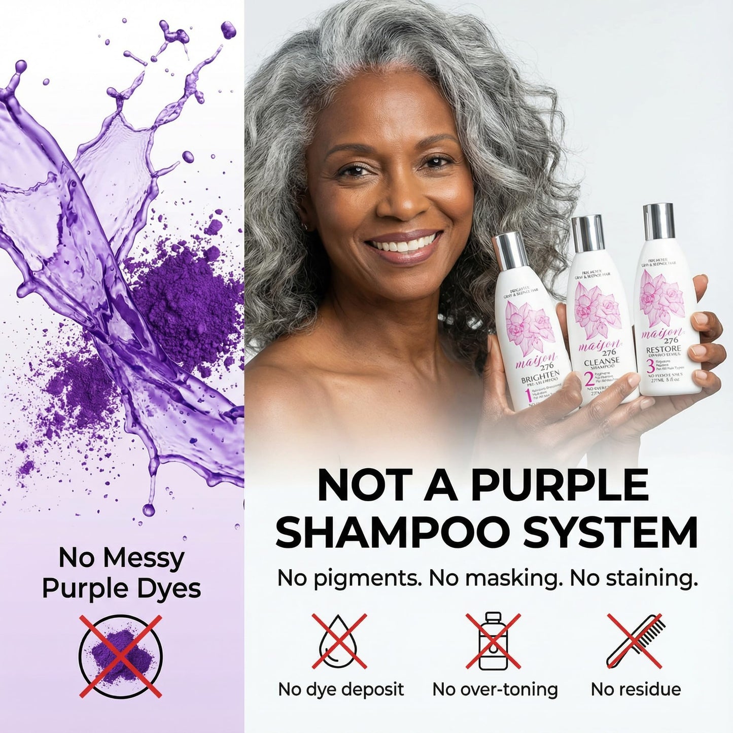 Maison 276 Pre-Shampoo, Shampoo and Conditioner for Silver, Gray & Blonde Hair, 3-Step System, Tone-Brightening & Enhancement, No Purple Dyes, Neutralizes Brassiness, Sulfate-Free, 3 x 8 oz Btls