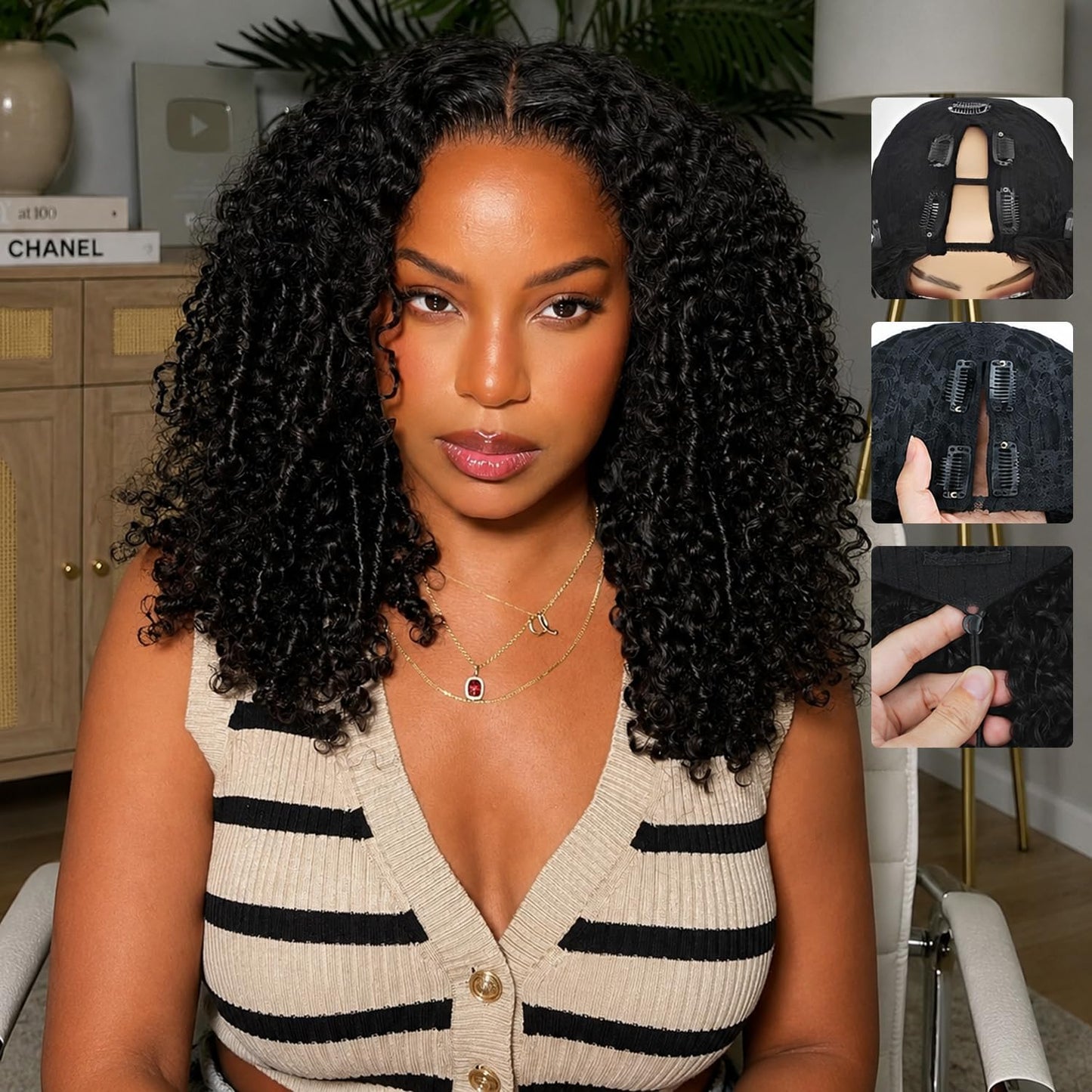 Burmese Curly Half Wig - 220% Density 100% Real Human Hair | Glueless 3-in-1 Headband Wig, 16 Inch