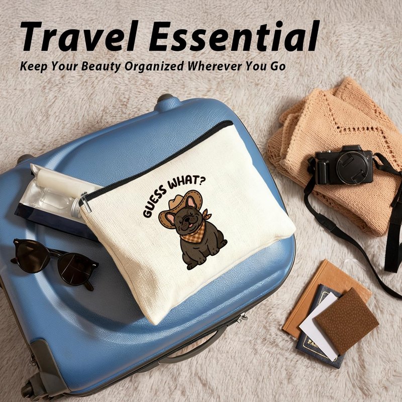 LIANGW Funny French Bulldog Makeup Bag, French Bulldog Gifts for Women Cosmetic Bag, Frenchie Mom Gifts for Women, Funny Western Cowboy Dog Small Toiletry Bags Zipper Makeup Pouch