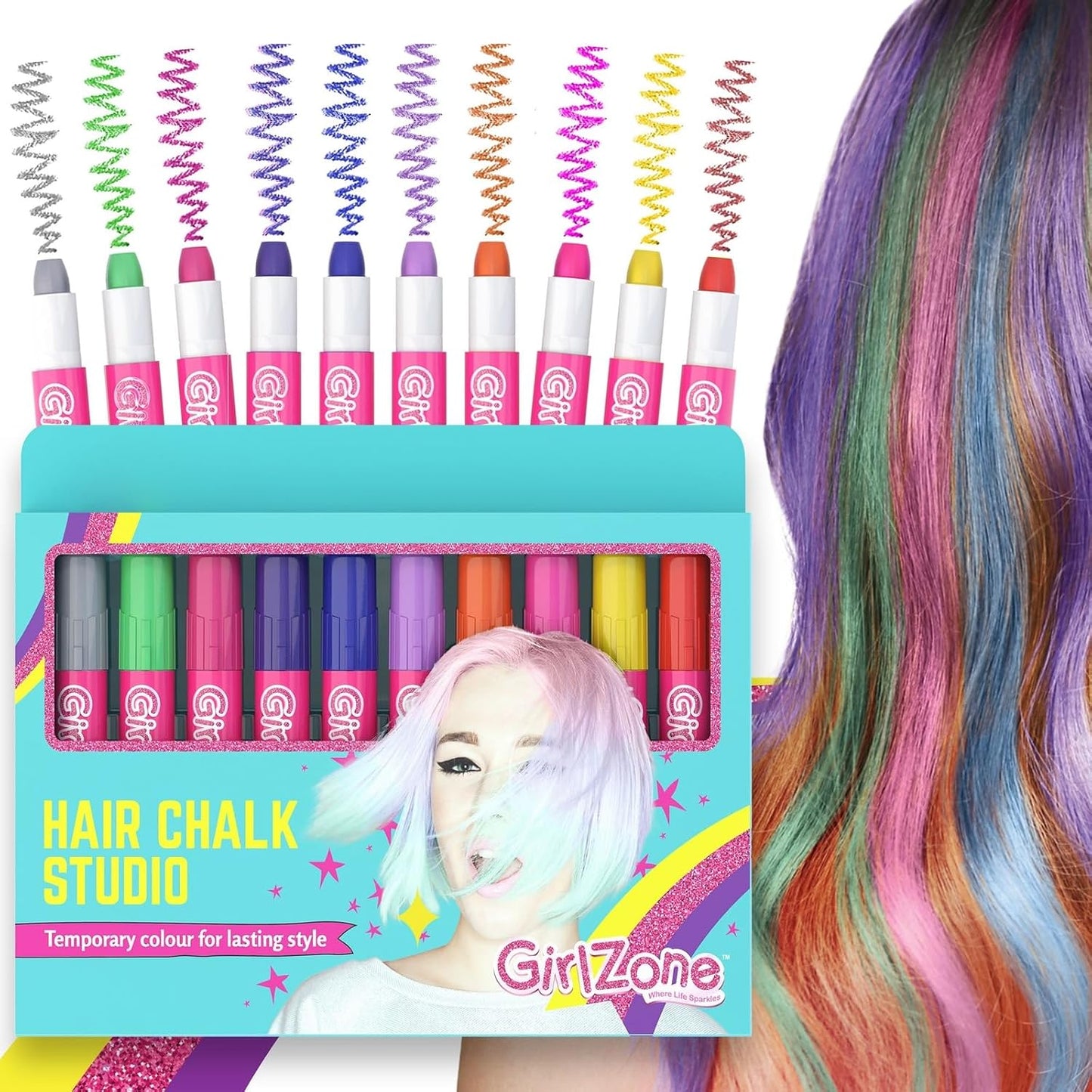 Hair Chalk Set for Kids - 10-Piece Temporary Color Kit | Easy Apply & Remove, Vibrant for Dress Up Parties