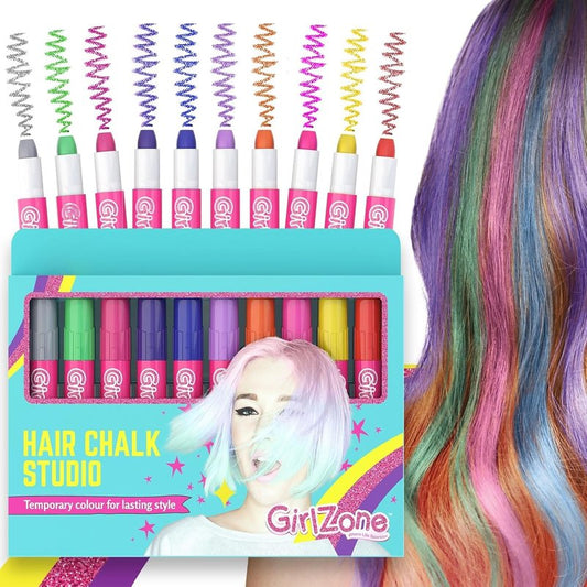 Hair Chalk Set for Kids - 10-Piece Temporary Color Kit | Easy Apply & Remove, Vibrant for Dress Up Parties