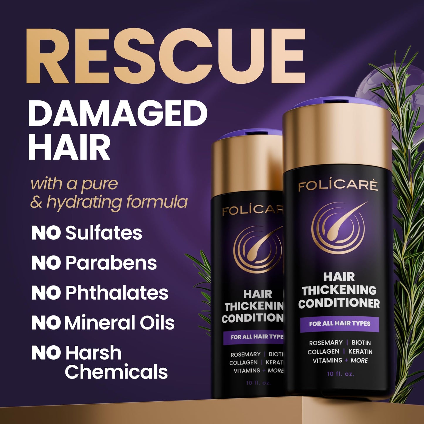 FOLICARE Hair Thickening Conditioner & Structural Repair Treatment | The 8-Week Density Protocol to Achieve Structurally Sound, Measurably Thicker Hair Resilient to Styling - 8.5 Fl oz