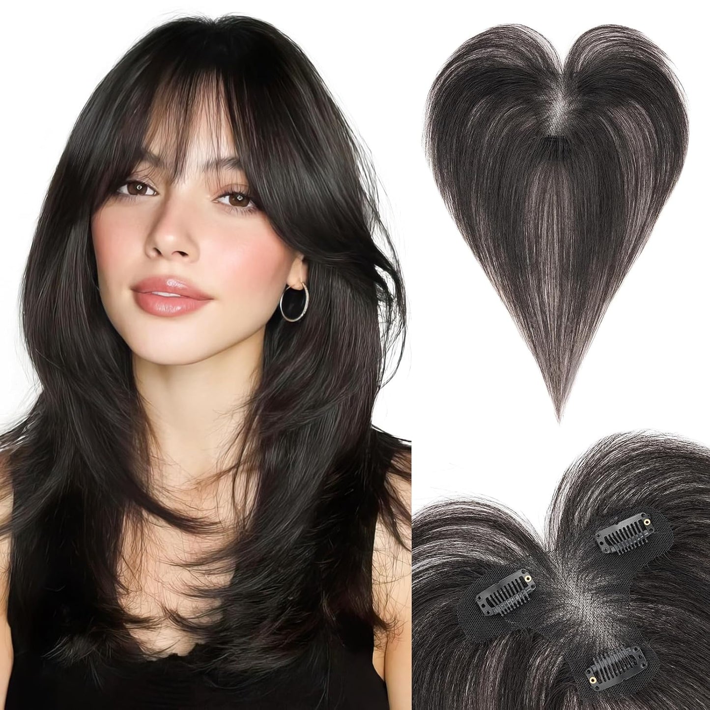Human Hair Topper for Women - Lace Clip-In Hairpiece for Thinning Hair | Volume Boosting, 11 Inch Natural Black