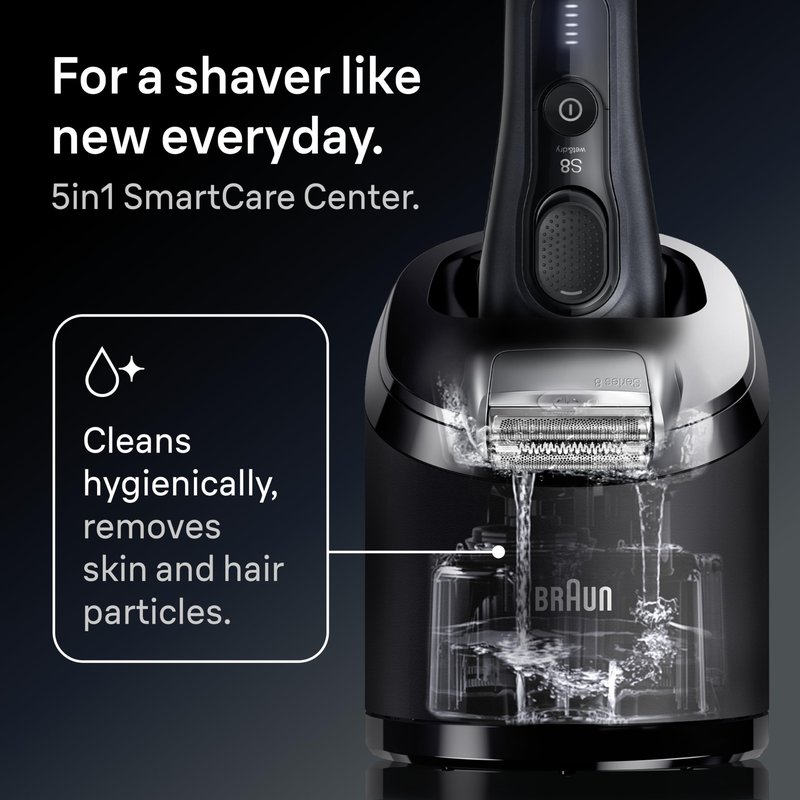 Braun Series 8 8560cc Electric Razor for Men, 4+1 Shaving Elements & Precision Long Hair Trimmer, 5in1 SmartCare Center, Close & Gentle Even on Dense Beards, Wet & Dry Electric Razor, 60min Runtime