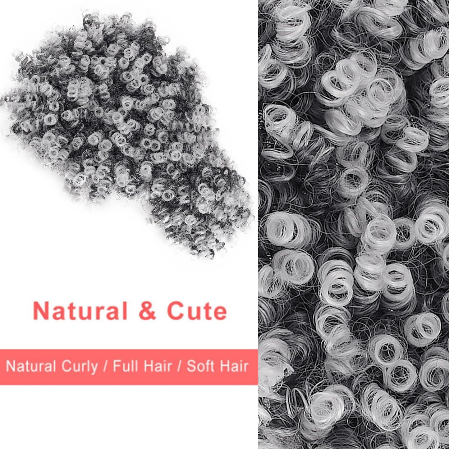 SuyiIRL Gray Afro Puff Drawstring Ponytail with Curly Hair Pieces Clip in Bangs Short Ponytail Hair Extensions drawstring ponytail for Black Women, T1B/Gray