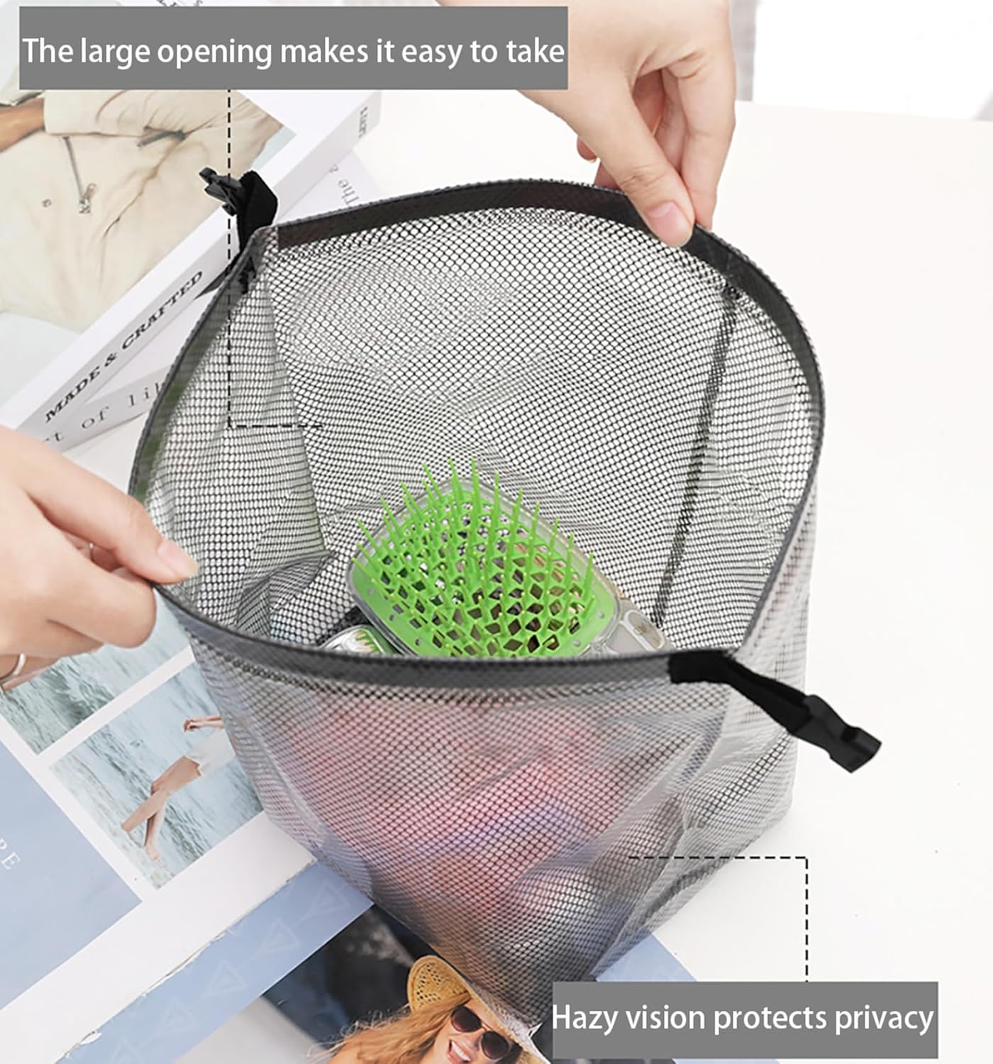 Waterproof Mesh Cosmetic Bag - Quick-Dry Toiletry Organizer for Travel & Gym | Portable Makeup Pouch in Grey