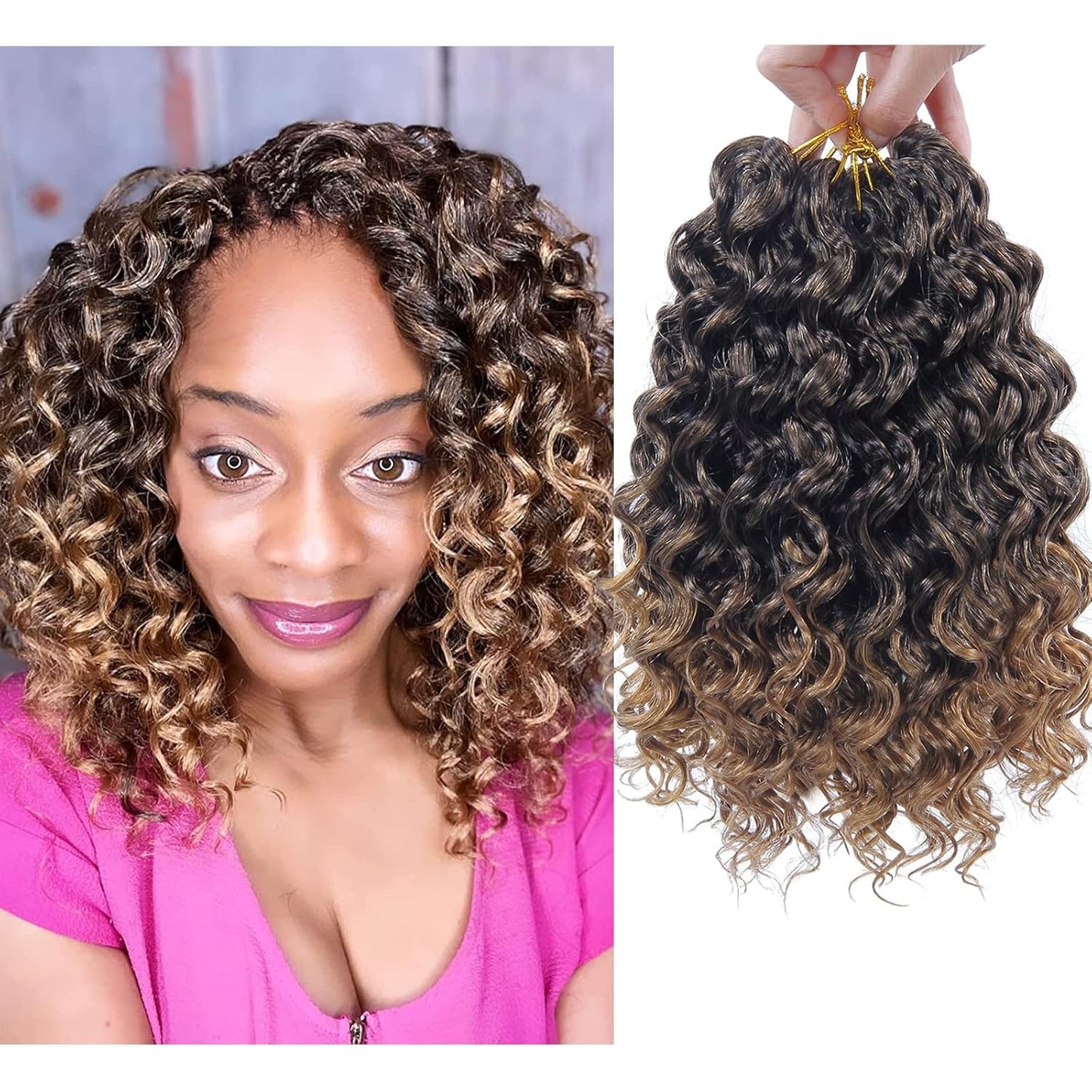 Water Wave Crochet Hair Extensions - Blonde Synthetic Bohemian Braids | 14 Inch Deep Wave (27#)