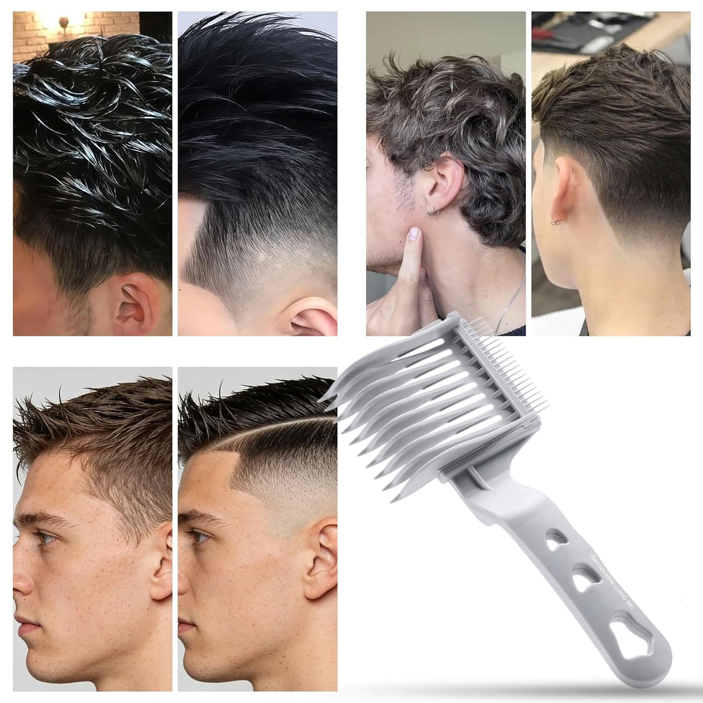 Detachable Fade Comb Set - 4-in-1 Interchangeable Barber Tools for Taper & Blend | Compatible with All Hair Clippers (Grey)