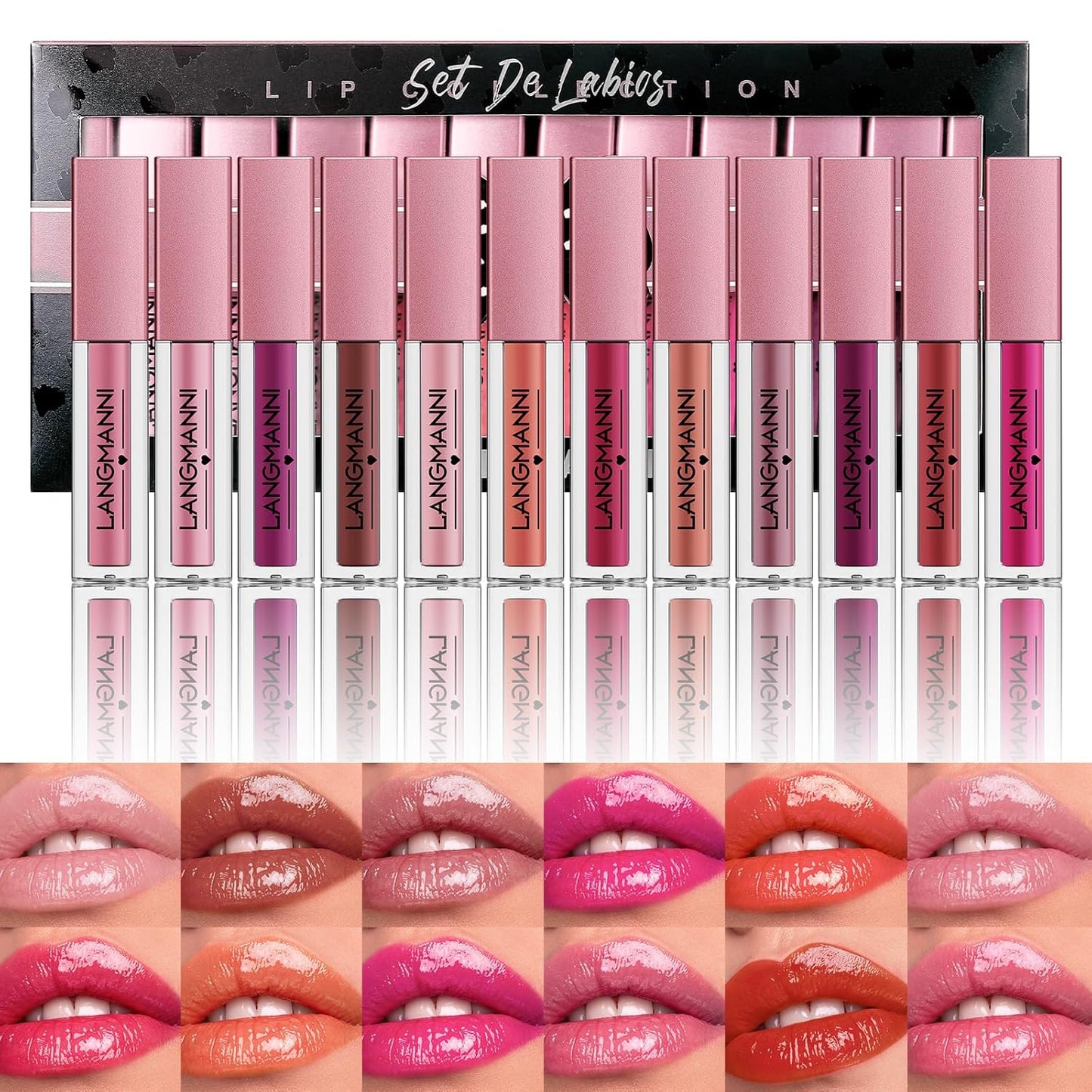 LANGMANNI Lip Gloss Collection - 12 Pcs Shiny Smooth Liquid Lip Stains | Rich Colors for Makeup Enthusiasts