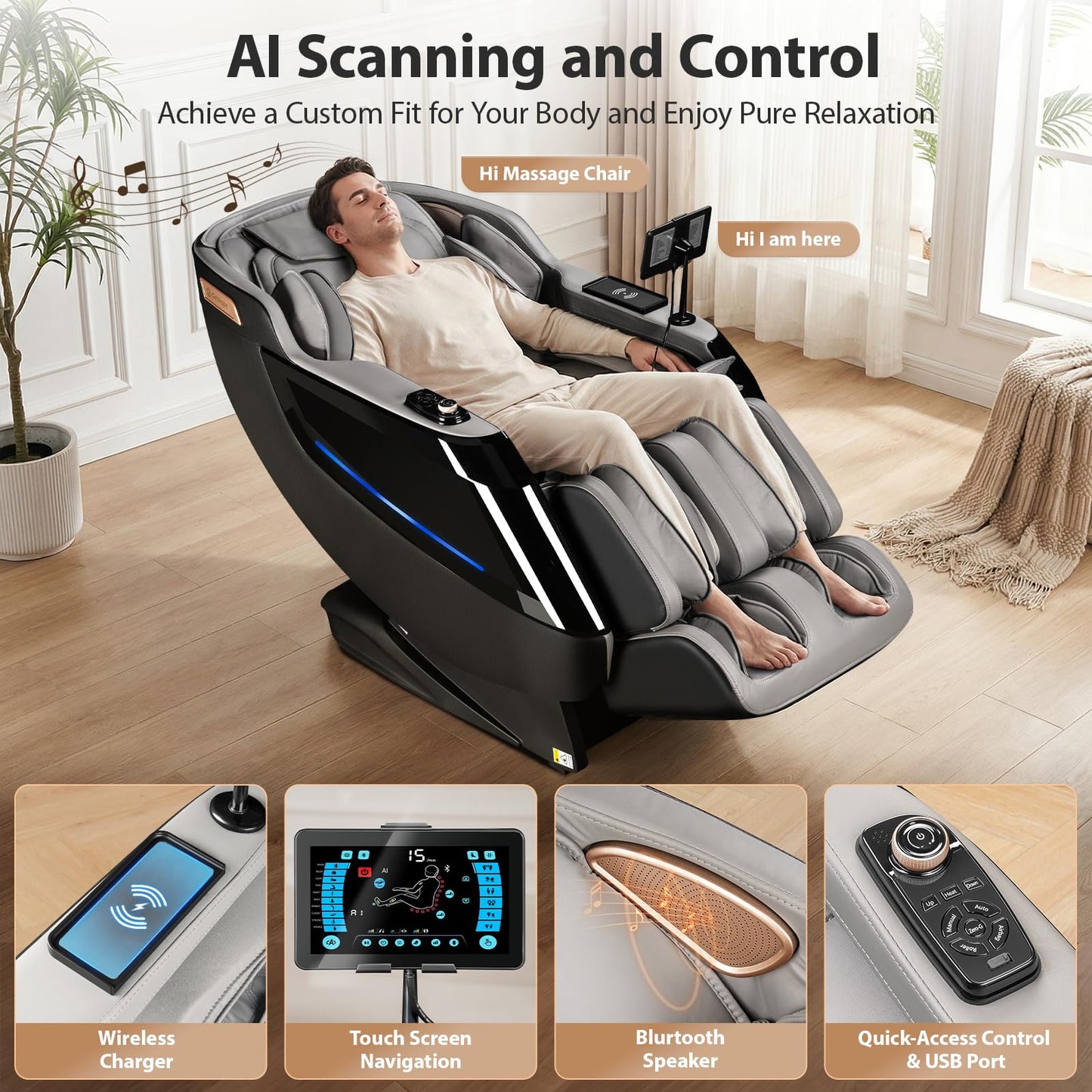 Gethope 4D Massage Chair Full Body - 53.2" Ultra Long SL-Track Massage Chair Zero Gravity Massage Recliner with Foot Roller, 10 Modes 6 Technique, 32 Airbags, 3 Core Heating, AI Voice, Yoga Stretch