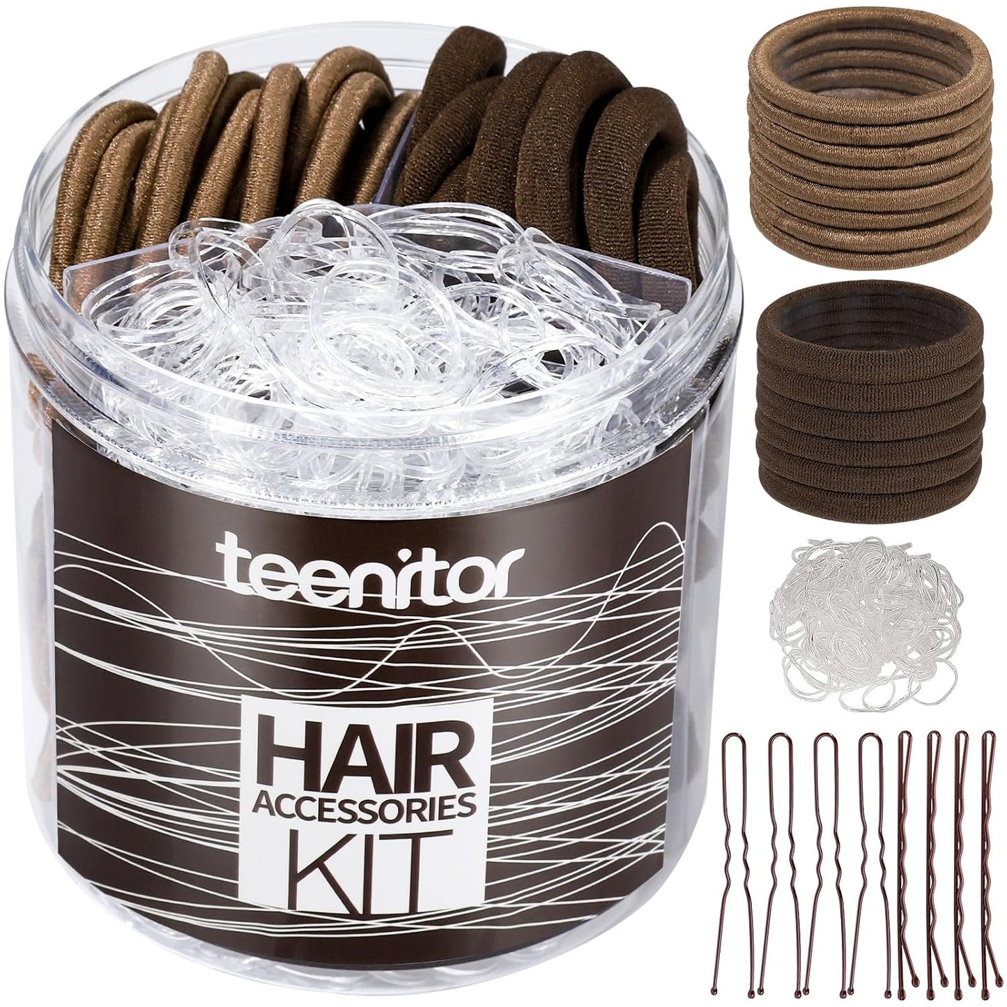 Hair Accessories Kit - 500 Pcs Elastic Bands & Ponytail Holders | Brown