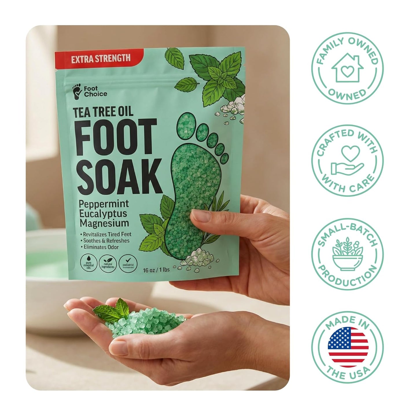 Tea Tree Oil Foot Soak - Epsom Salt for Toenail Repair & Odor Elimination | 16 oz, Made in USA