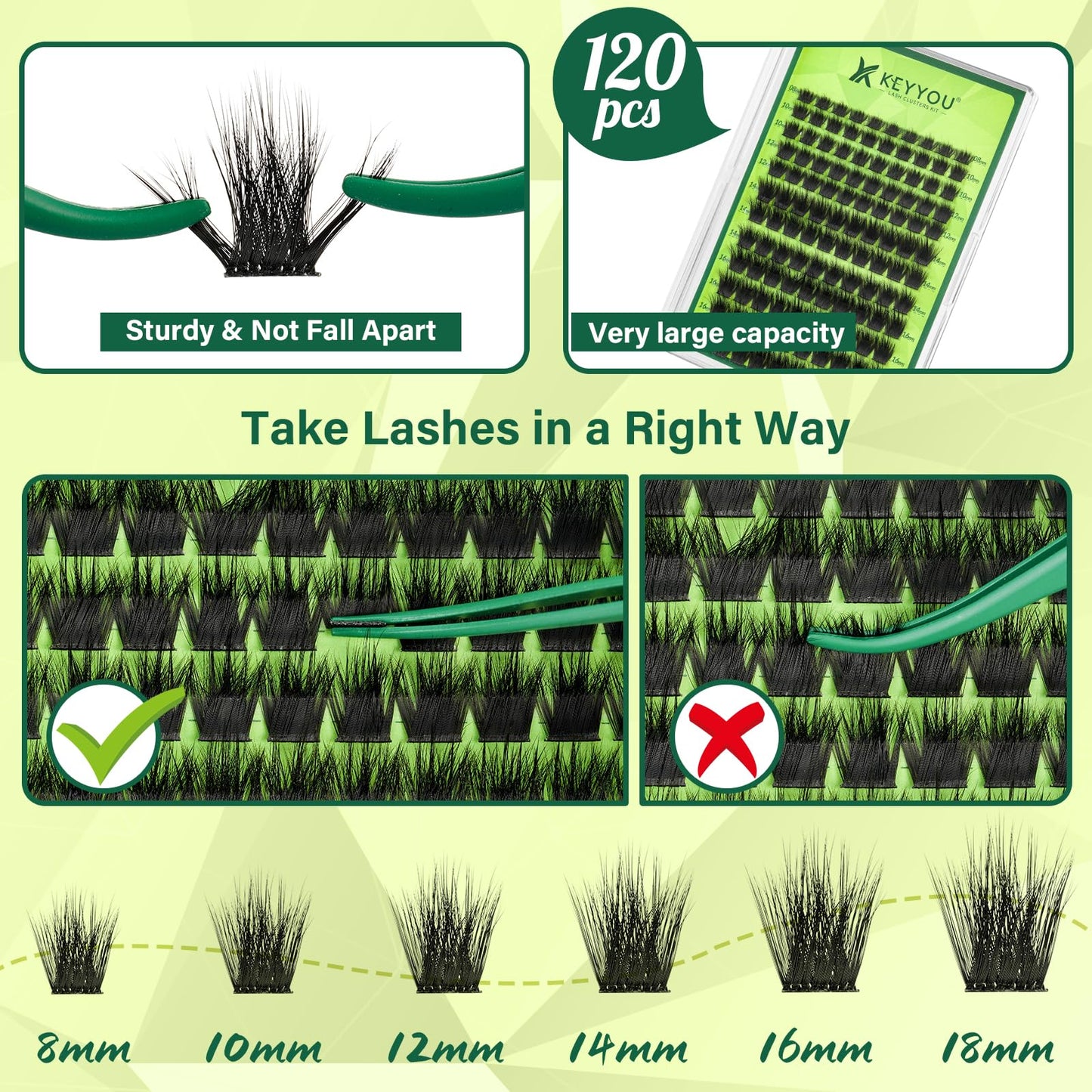 KEYYOU Lash Clusters 3D Effect Eyelash Clusters 144pcs D Curl Wispy Lashes Cluster Lashes 8-18MIX Natural Soft DIY Lash Extension at Home(PuffSilk V3D05-D-8-18MIX)
