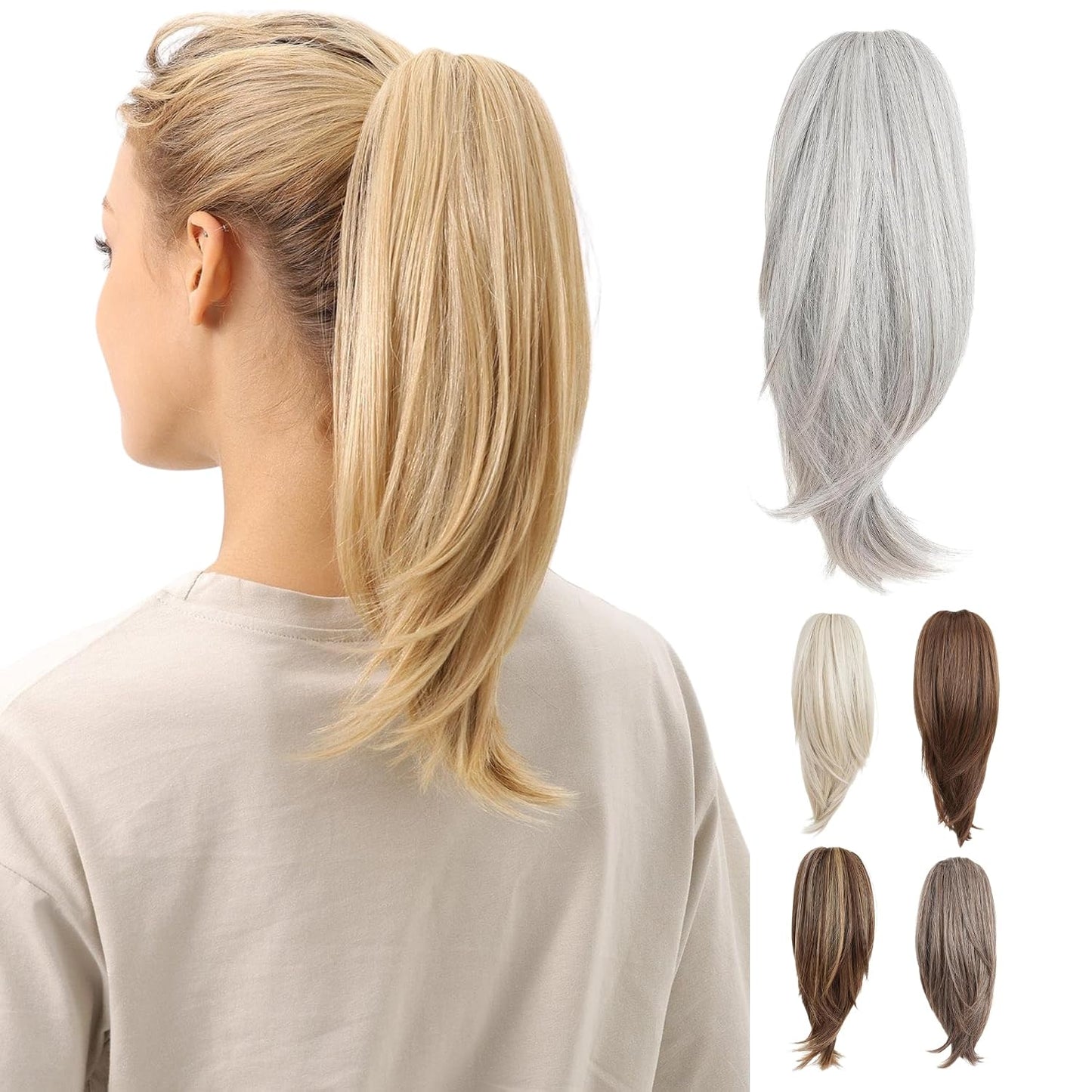 10-Inch Straight Claw Clip-In Ponytail Hair Extensions - Black | Realistic Synthetic Hair for Women & Men