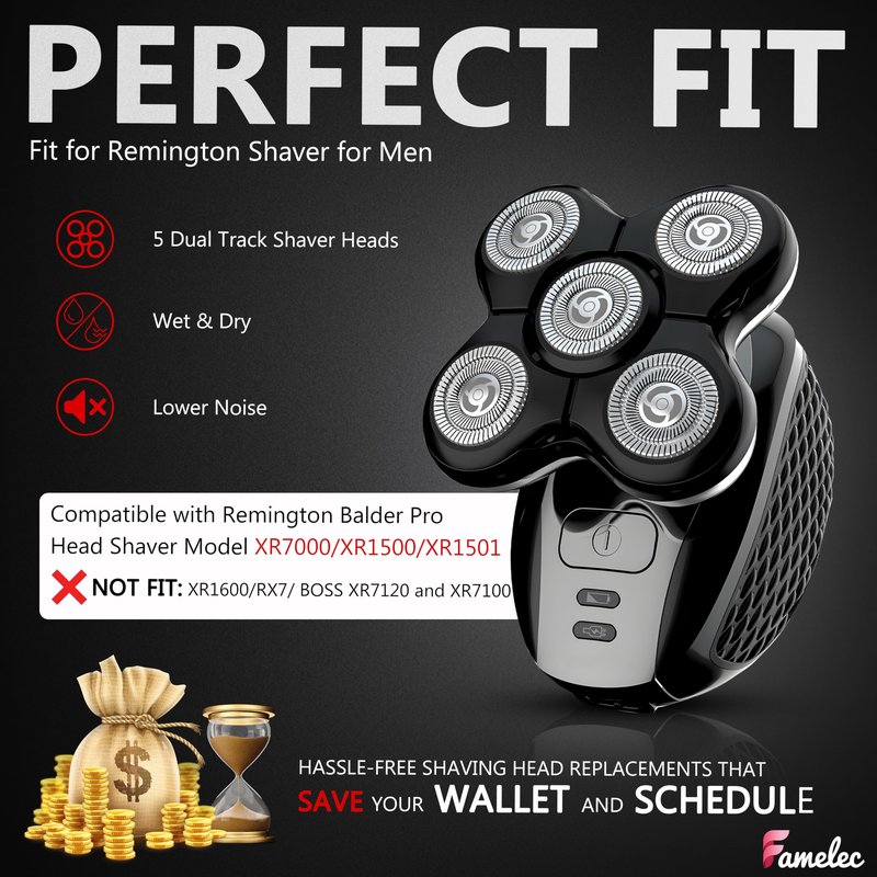 FAMELEC Shaver Replacment Heads for Remington Balder Pro Head Shaver XR7000, Electric Head Shavers for Bald Men Compatible with Remington Replacement Blades, Smooth Shaven Head in Under 2 Minutes