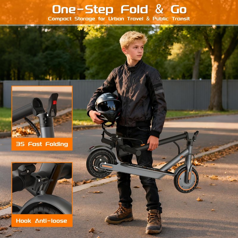 Maxshot Electric Scooter, 8.5" /10" /14" Tire, 16/19/22 Mph Top Speed, 12/16/21/27/28/49/50 Miles Long Range, Folding Escooter for Adults and Kids with Seat Bag, Dual Braking, Dual Suspension, App