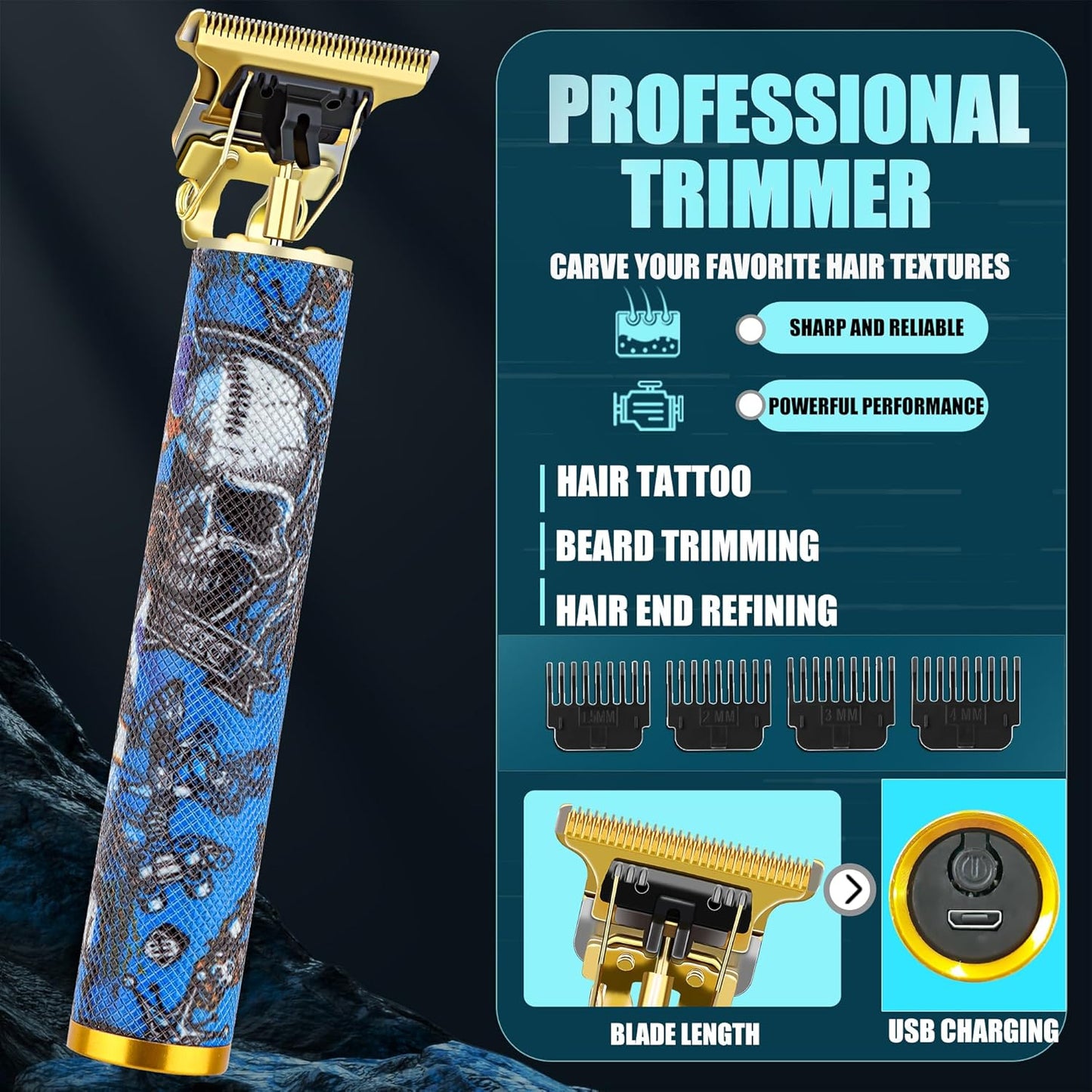Men’s Grooming Kit - Barber-Grade Cordless Hair Clipper & Beard Trimmer Set | High-Speed Motor, USB Charging, LED Display, Gradient Blue