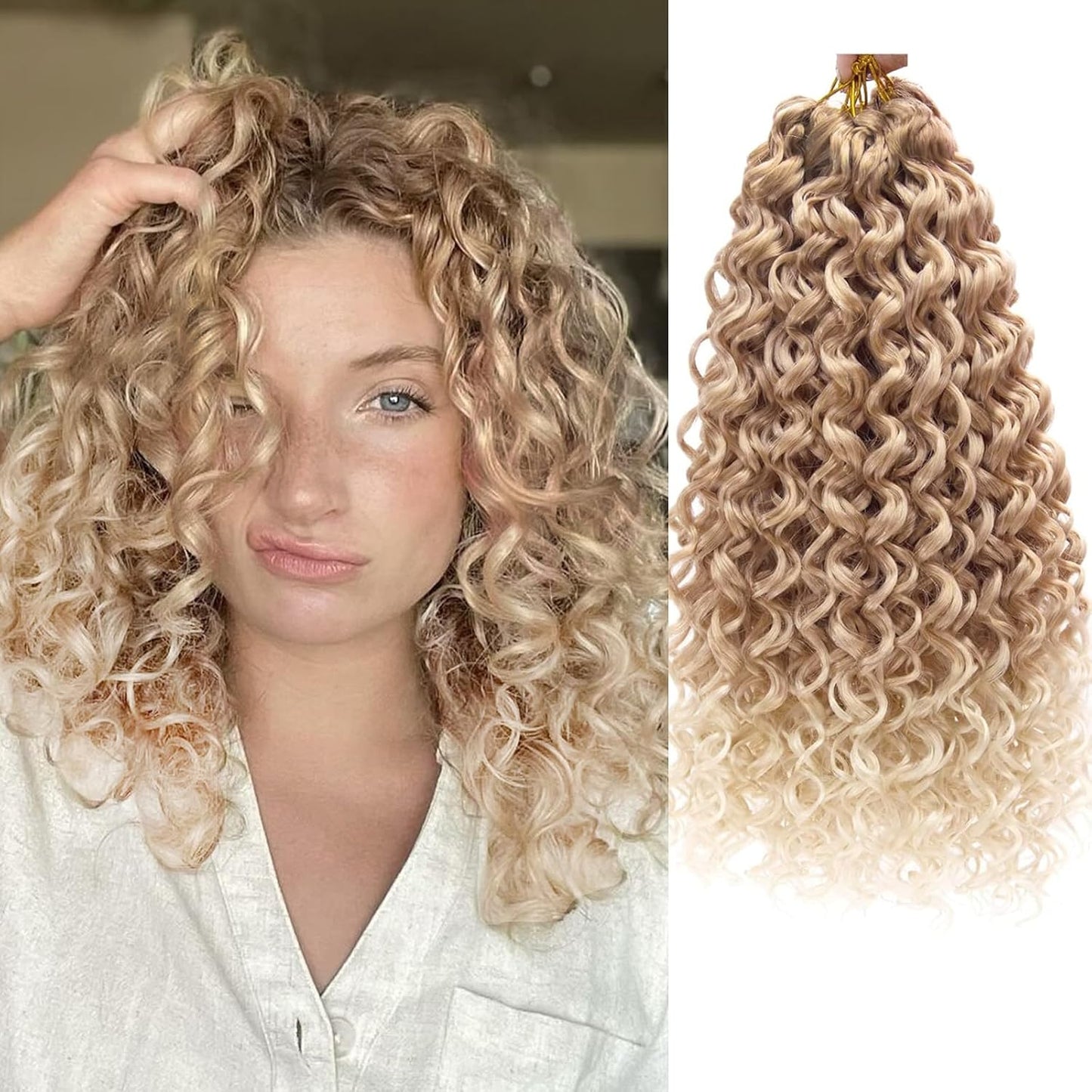 Water Wave Crochet Hair Extensions - Blonde Synthetic Bohemian Braids | 14 Inch Deep Wave (27#)