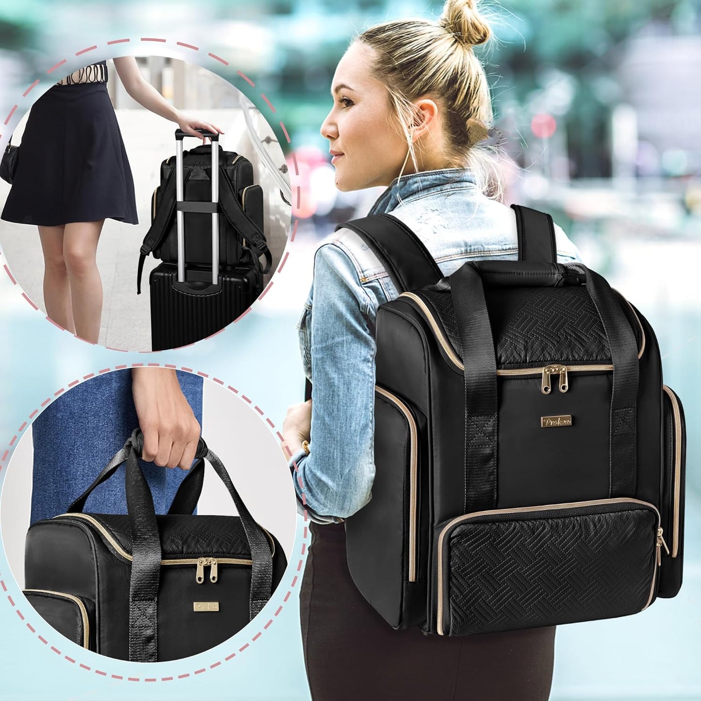 Large Makeup Backpack - Professional Double Layer Case with 3 Clear Bags & Brush Storage for Artists