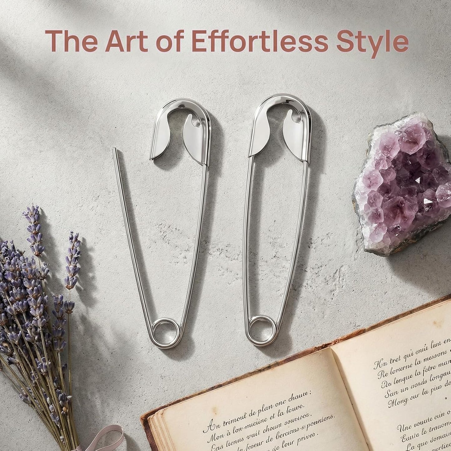 Large Safety Pin Hair Clips - Alloy French Fork Stick Pins | 2-Piece Set for Women - Silver Hair Accessories
