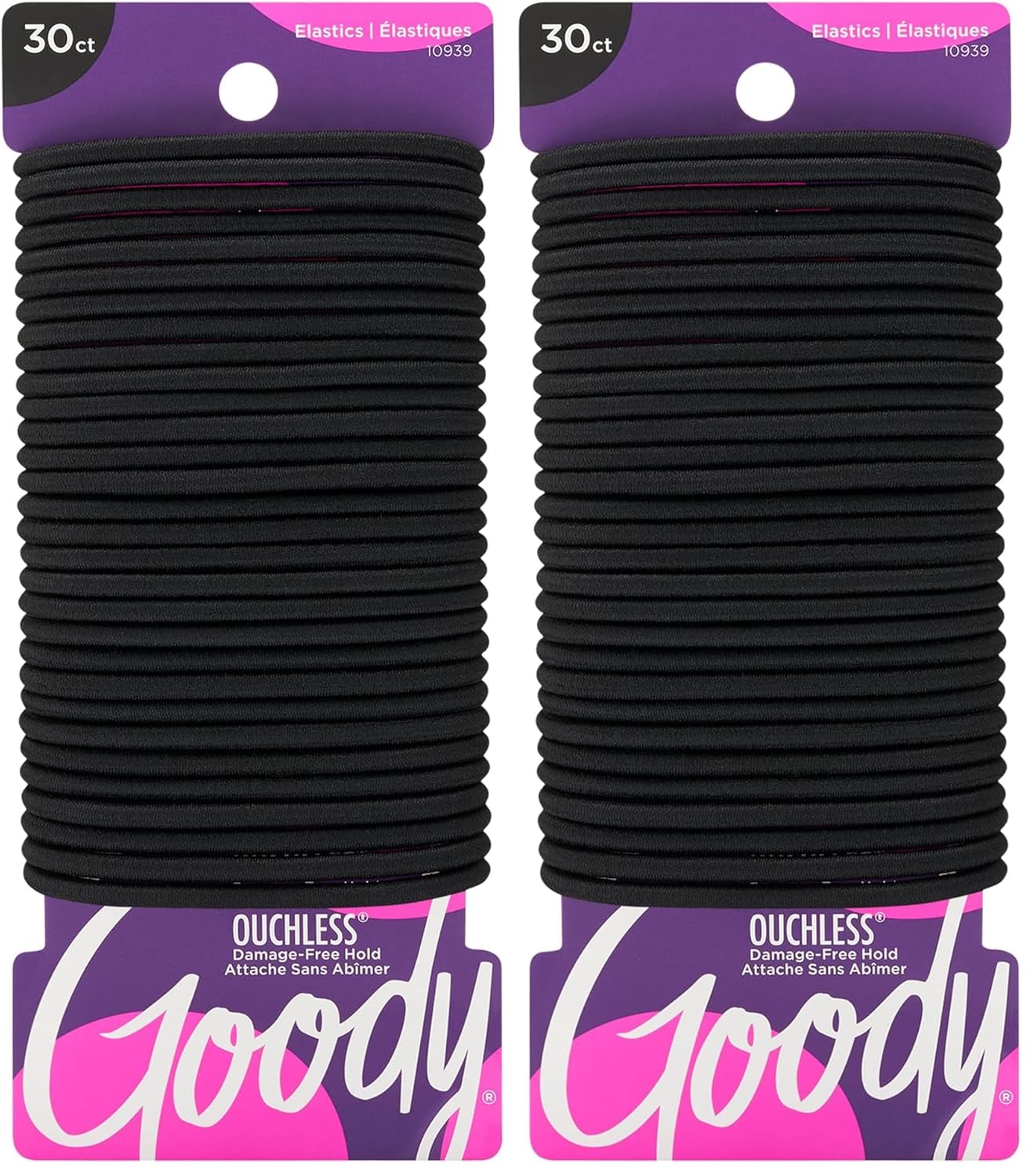 Goody Ouchless Hair Elastics - Tangle-Free Hold for Thick, Curly & Coily Hair - 30 Count, Black Ponytail Holders