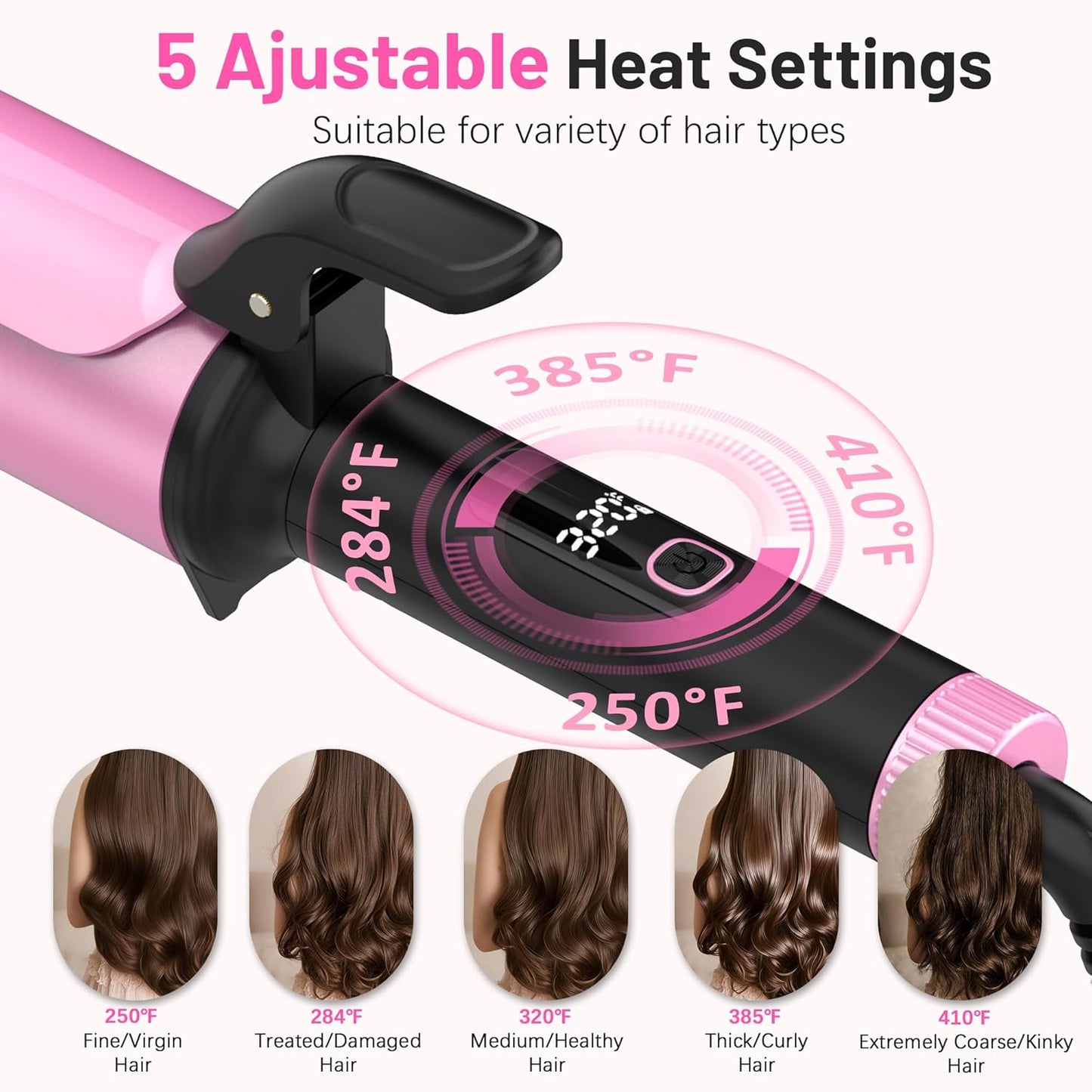 Large Curling Iron - 2 Inch Barrel for Long Hair | Dual Voltage 110-240V with Digital Display & Temp Lock