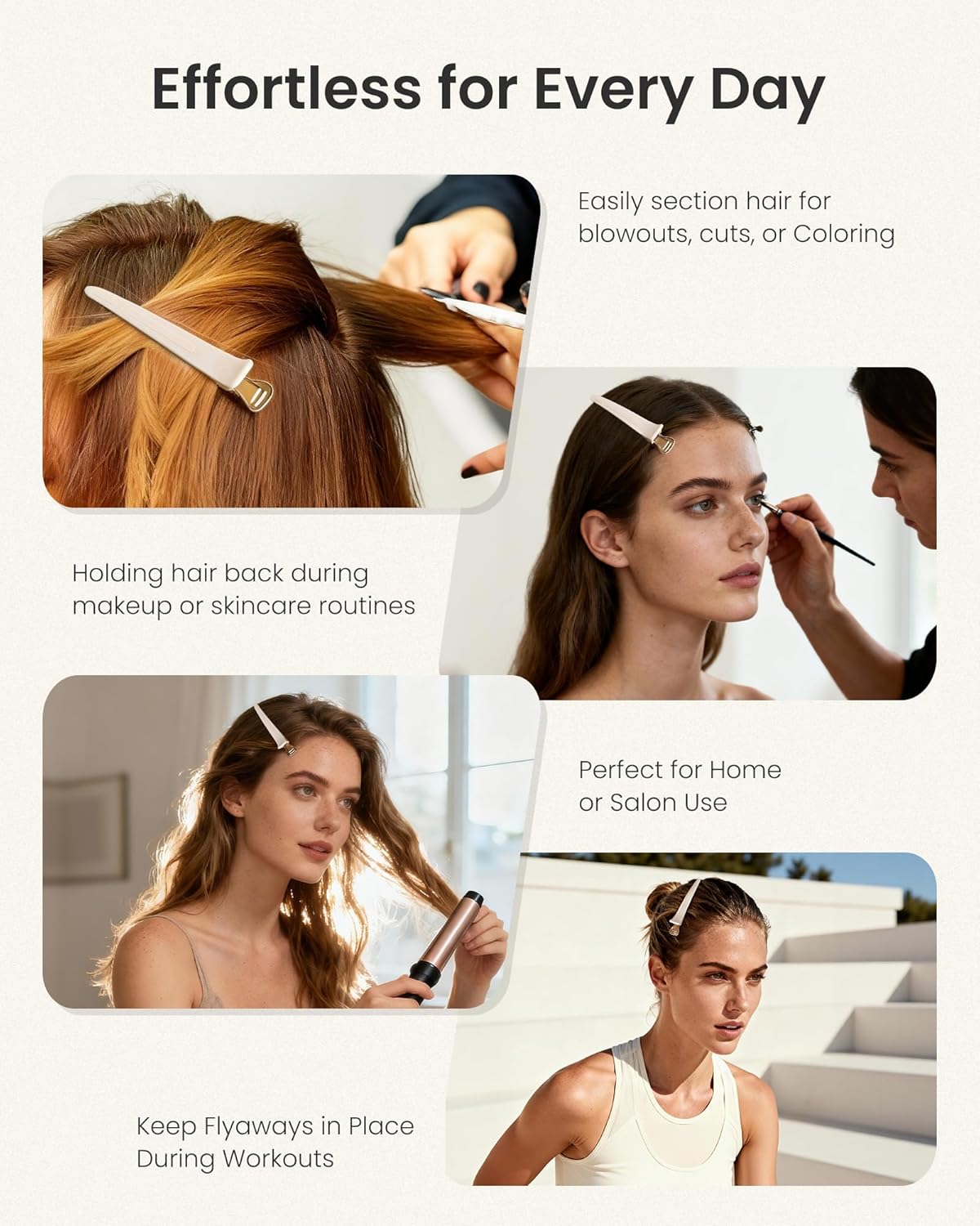 4.8" Hair Clips for Styling - No-Crease Duckbill Clips with Silicone Band for Thick, Curly Hair | 6-Pack, Desert Titanium