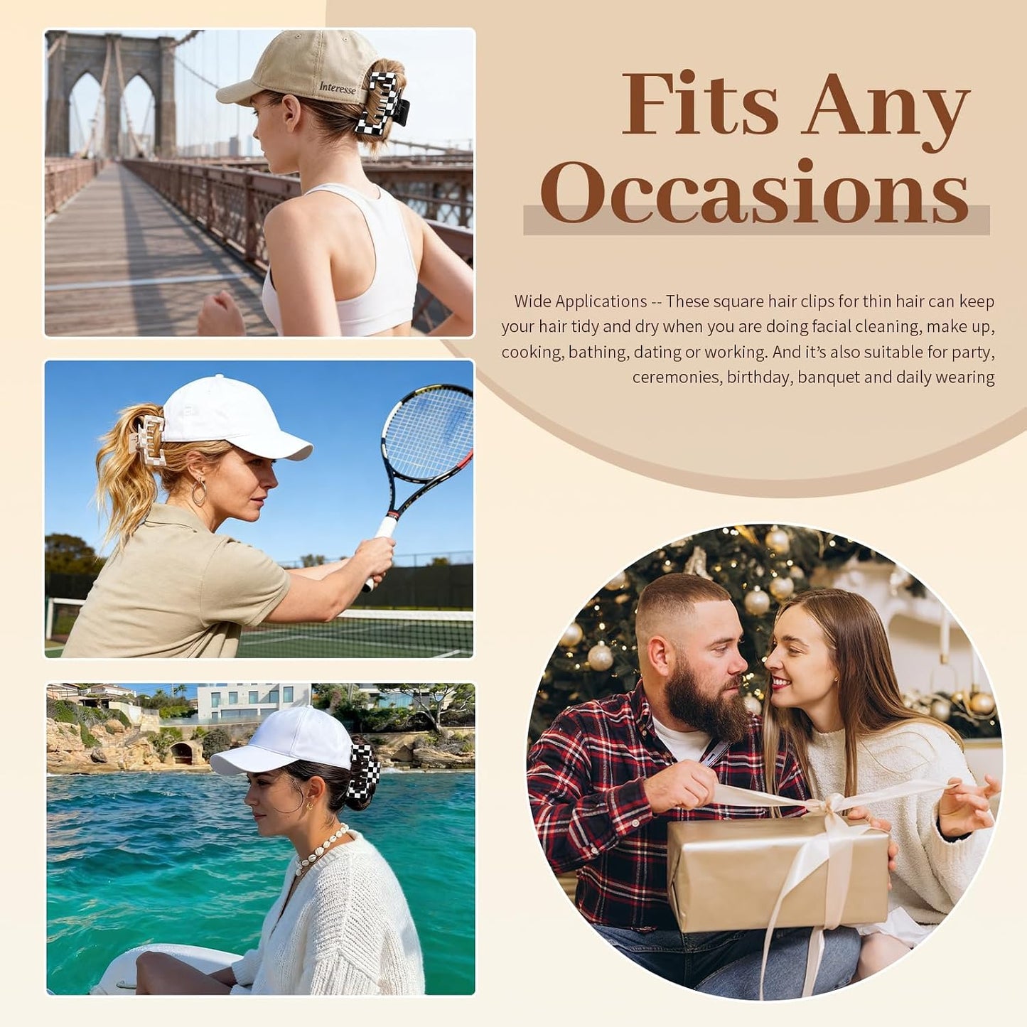 Large Hair Clips for Baseball Caps - 4.1 Inch Non-Slip Claw Clips for Women & Girls | Checkered Design