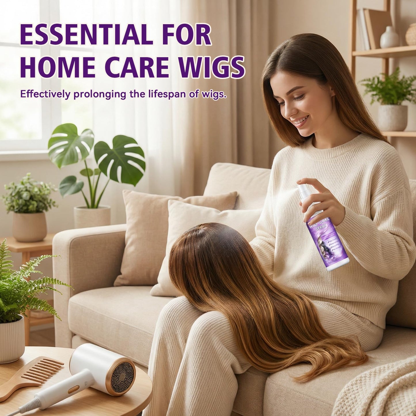 Nozerix Wig Spray, Synthetic Wig Spray, Detangling, Frizz Control, Hydrating Conditioning, Shine Wig Care Spray, for Synthetic and Human Hair Wigs, Wig Accessories, 120ml