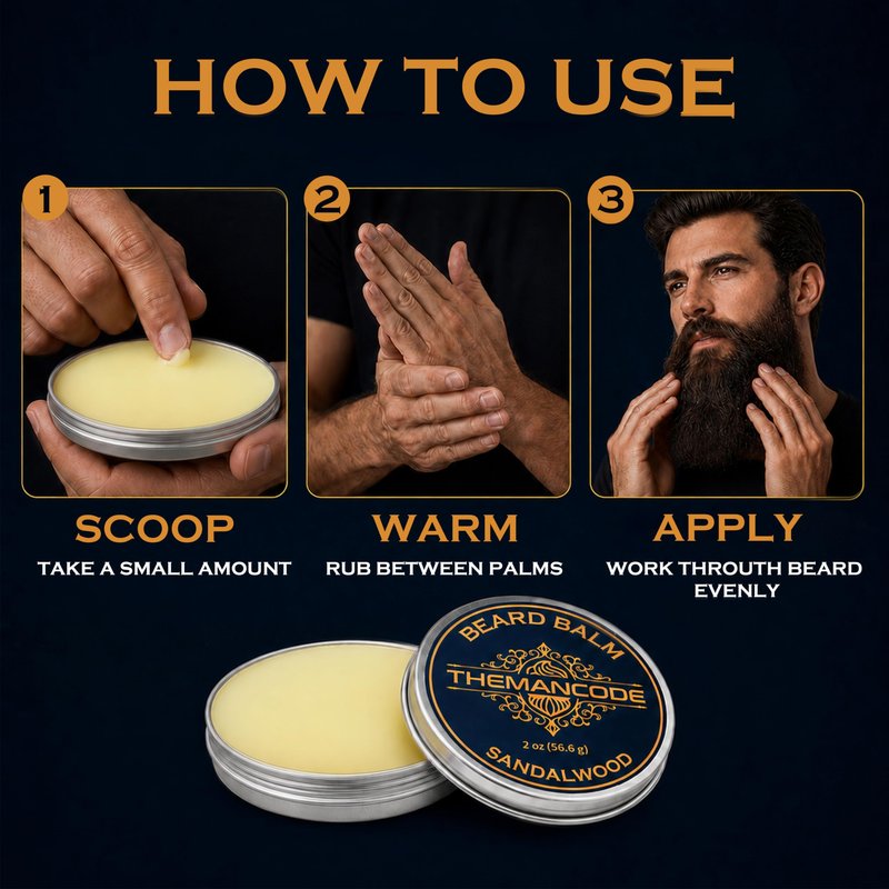 THEMANCODE Sandalwood Beard Balm for Men, Beard Butter, Beard Softener with Jojoba Oil, Beard Care Father Day Gifts, 2 oz