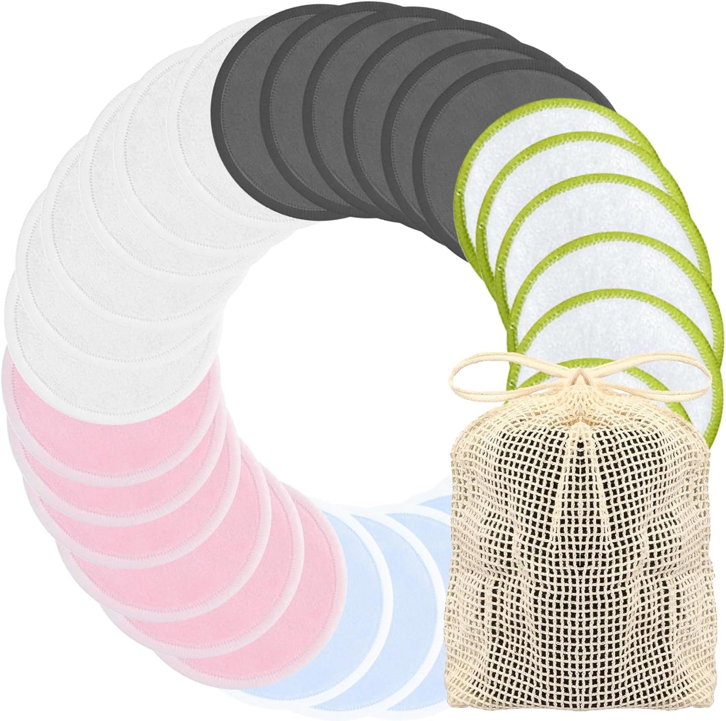 Reusable Makeup Remover Pads - Eco-Friendly Bamboo Cotton Rounds for All Skin Types | 30 Pack with Storage Bag