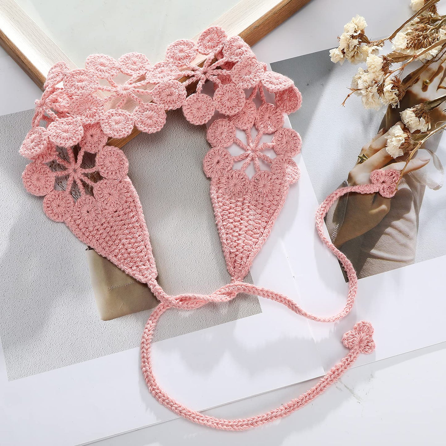 CHLINS Floral Daisy Handmade Bohemian Knit Head Wraps - 3PCS Elastic Headbands for Women and Girls