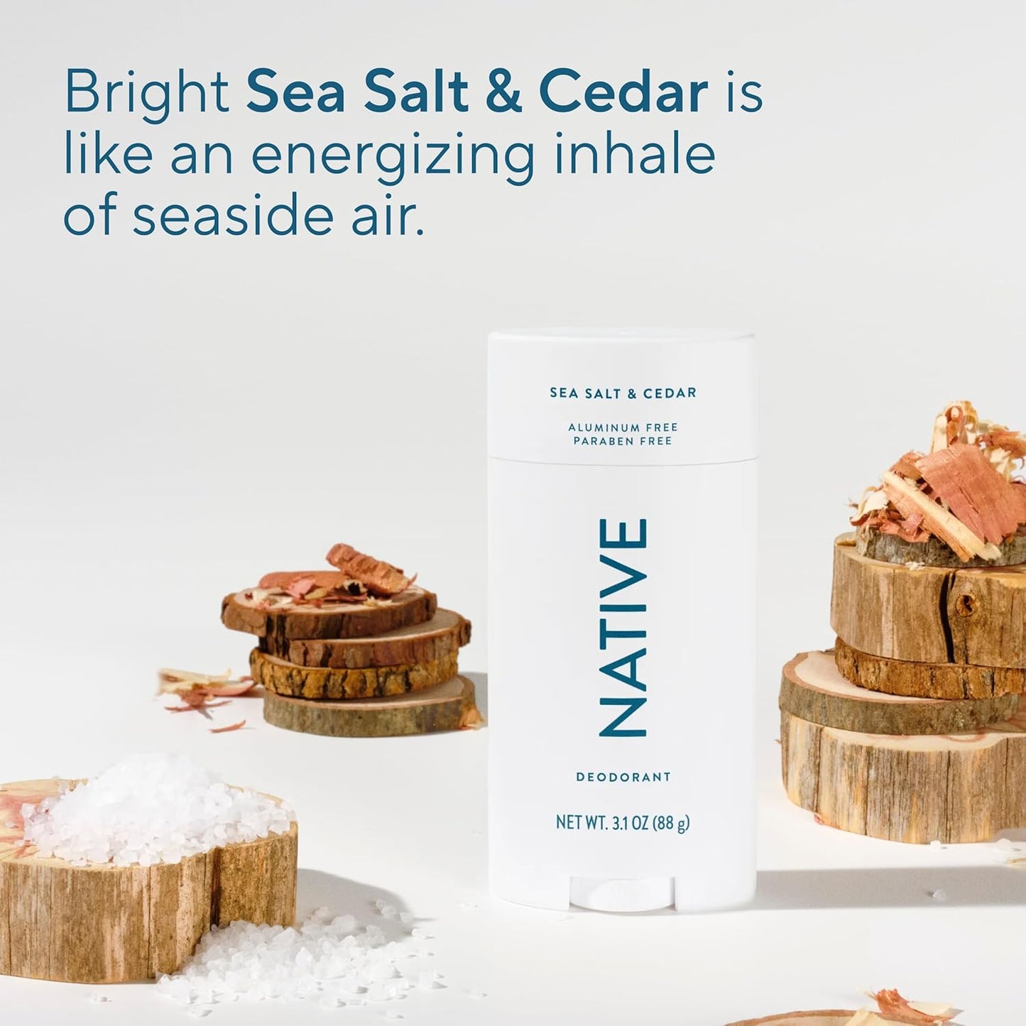 Native Aluminum Free Deodorant - Sea Salt & Cedar | 72-Hour Odor Control, 3.1 oz Stick for Men & Women