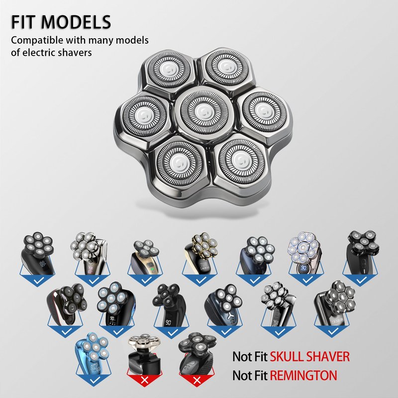 Universal Head Shaver Replacement Heads Magnetic 7 Blades Head Shavers Replacement Blades for Bald Men Compatible with Freebird Shaver & Other Brands (silver6)