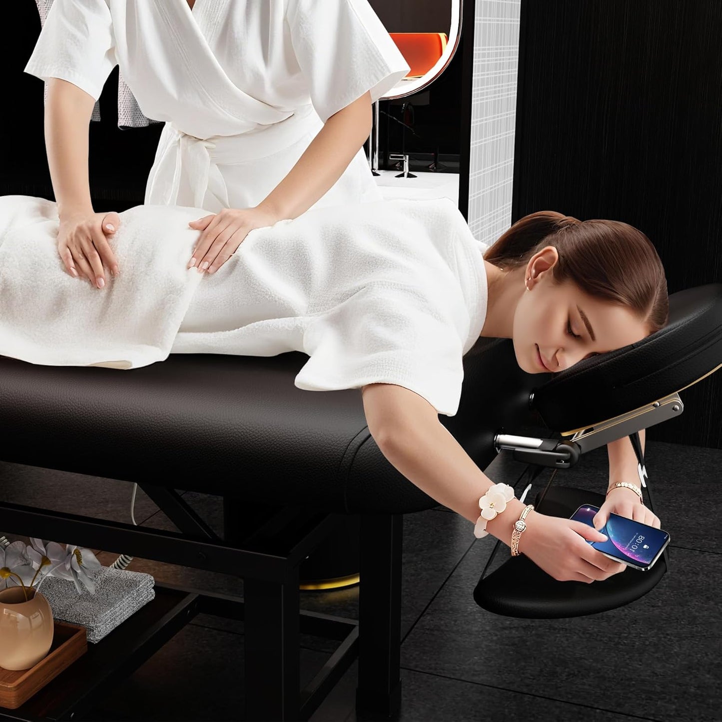 Olela Electric Massage Table - Heated Function with Electric Lift & Adjustable Backrest | Spa Treatment Table with Storage