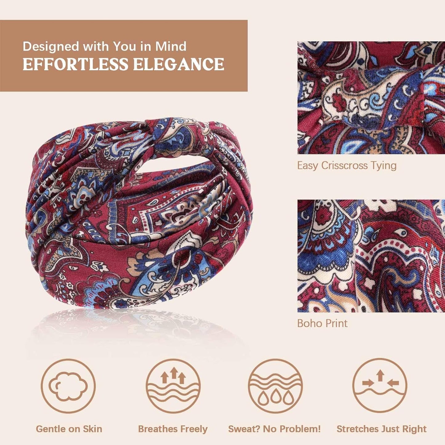 Wide Headbands for Women - No Slip Knotted Turban Hair Accessories | Dark Green Boho Style