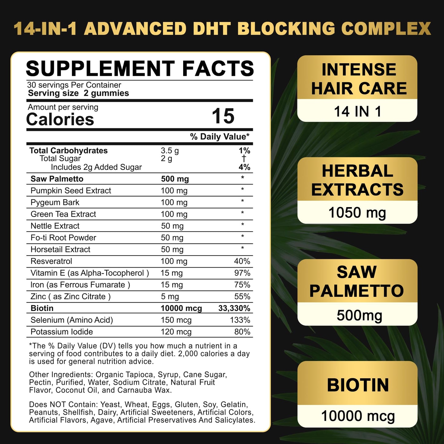 EnvyDeal DHT Blocker Gummies Hair Growth Supplement, Super Potency Saw Palmetto & Biotin 10000 mcg for Women & Men, Plus 12 Proprietary Blend - Prevent Hair Loss, Blocking DHT Receptors, Balance