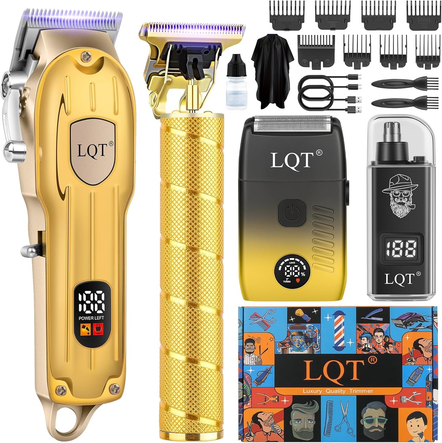 Hair Clippers for Men - Cordless 4-Piece Grooming Kit with LED Display | Clipper, Beard Trimmer, Shaver & Nose Trimmer