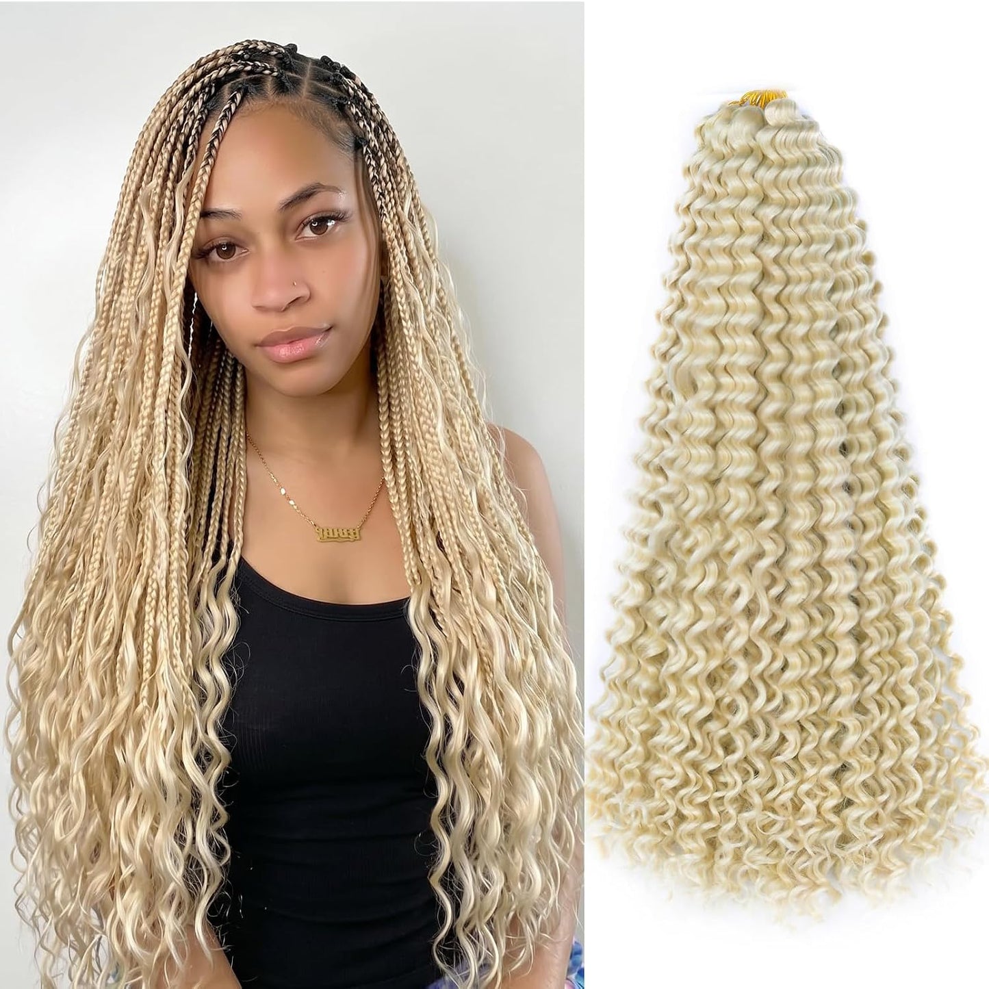 Ocean Wave Crochet Hair Extensions - Deep Wave Synthetic Braiding Hair for Women | 24 Inch, #1B (Pack of 2)