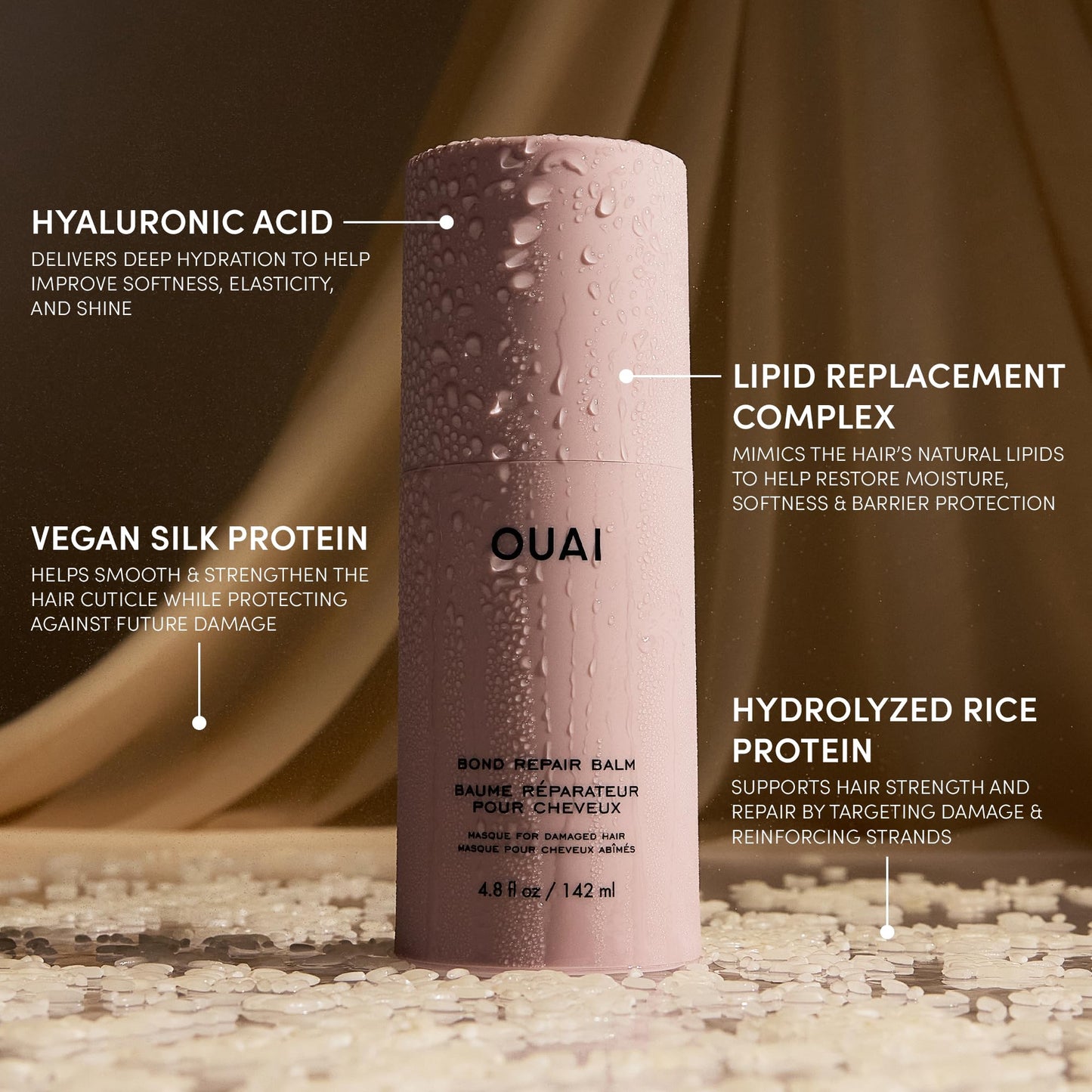OUAI Bond Repair Balm - Travel Size In Shower Hair Treatment Mask for Dry Damaged Strands, Replaces Conditioner - Repairs & Strengthens Hair in 3 Minutes - Vegan Silk Protein + Hyaluronic Acid, 1.7oz