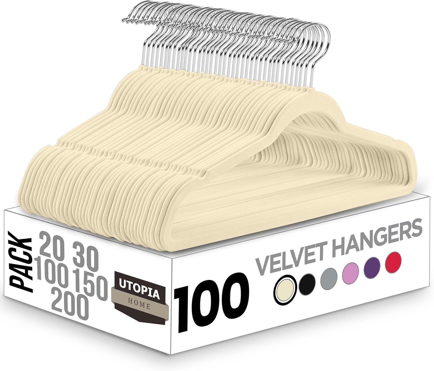 Utopia Home Velvet Hangers - Non-Slip Slim Coat & Pant Hangers | 50 Pack, 360° Swivel Hook, Black