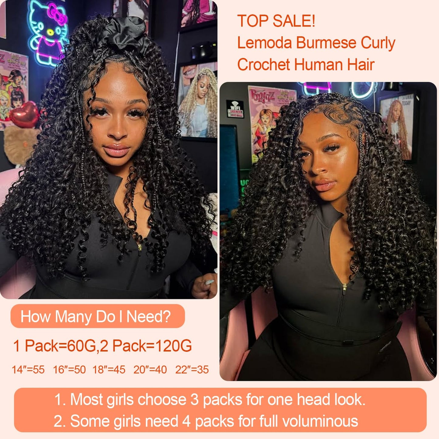 Lemoda Crochet Human Hair Extensions 18 inch 60g 45 Strands Knotless Pre-Separated Feathered Human Crochet Hair Pre Looped LightWeight Reusable Natural Color