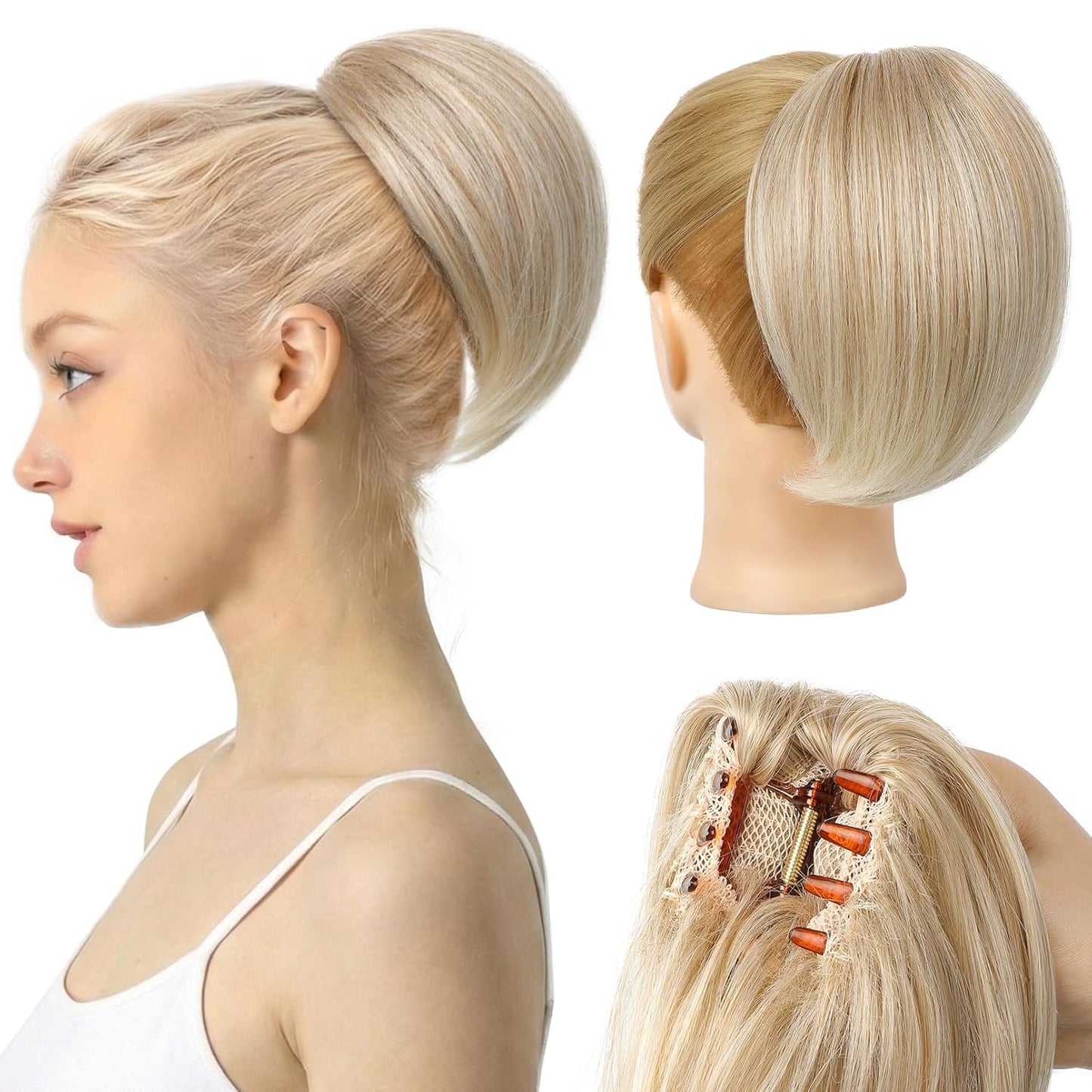 Ponytail Extension - 8" Short Mini Claw Clip Hairpiece for Fine Thin Hair | Soft Feather-Light Black
