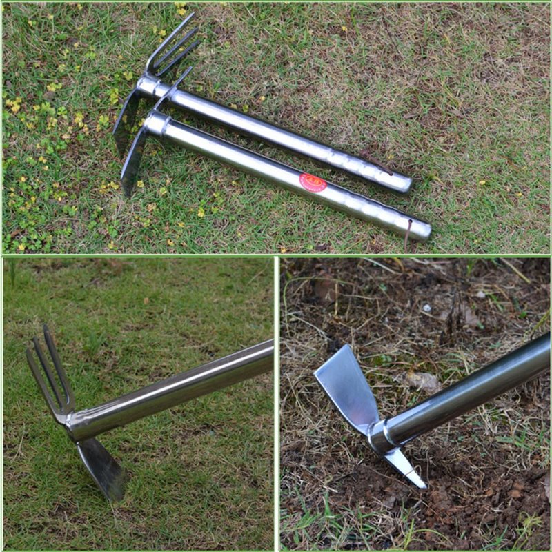 POPETPOP Stainless Steel Garden Hoe 15.35 Inch Lightweight Double Use Pickaxe and Hoe Tool for Yard Planting Weeding and Soil Turning