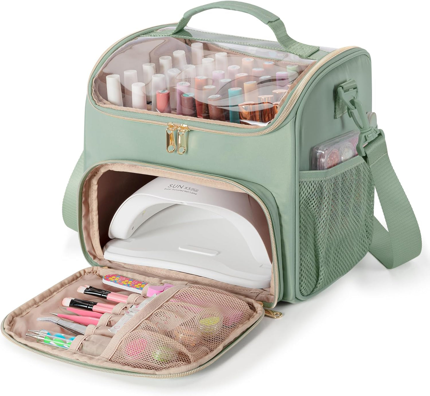 Nail Polish Organizer Bag - Holds 42 Bottles | Double Layer Storage Case for Gel Polish & Tools - Pink