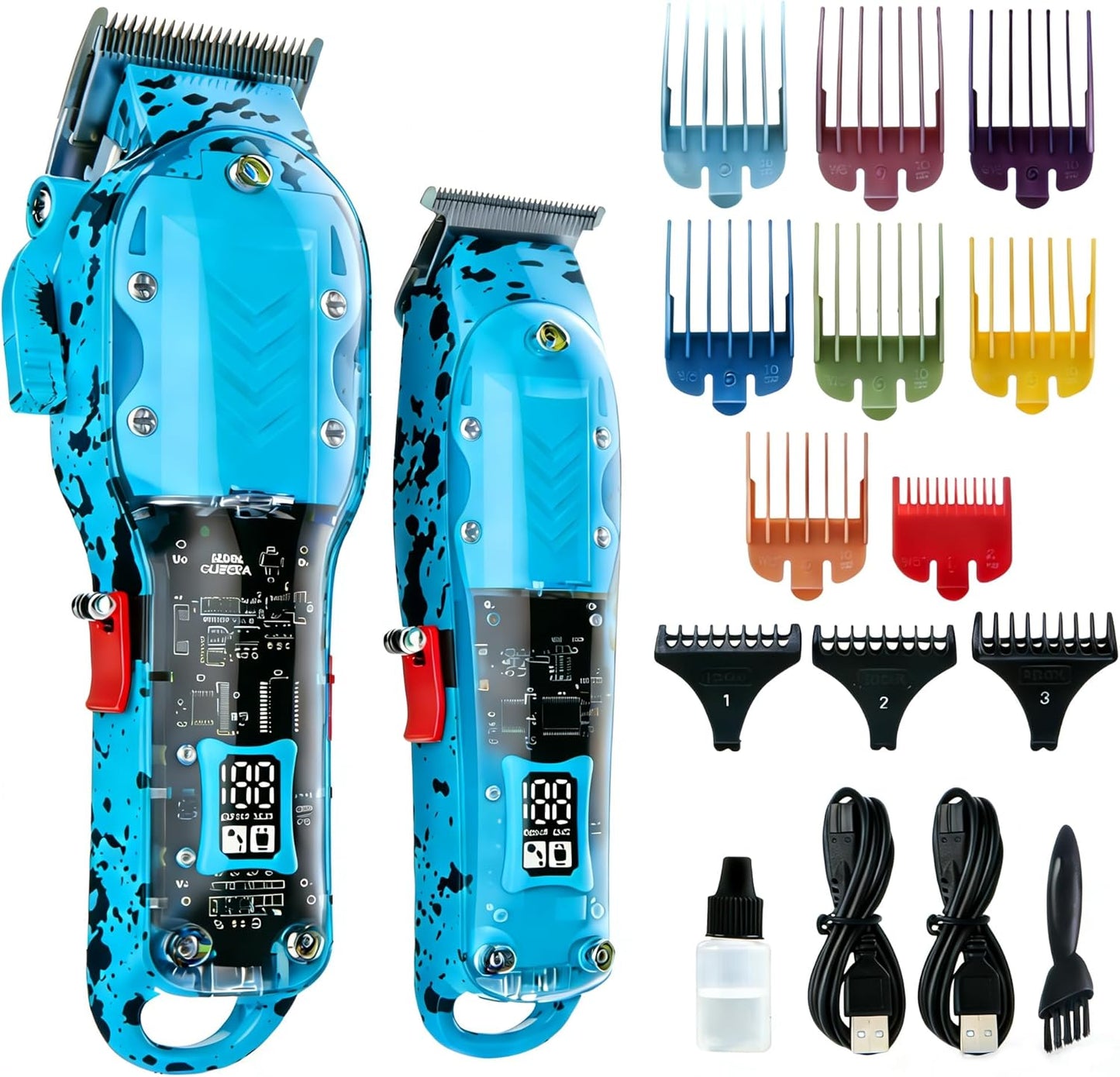 Professional Hair Clippers for Men - Cordless Barber Kit with LED Display | 8 Fade Taper Combs (Green)