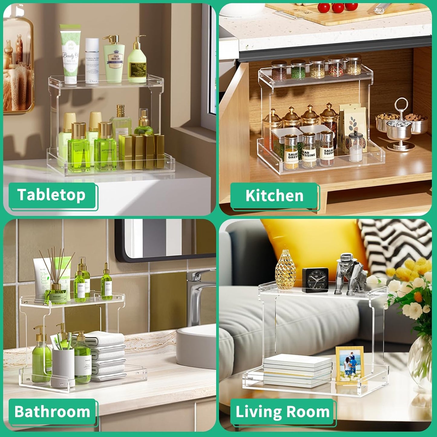 Clear Acrylic Bathroom Countertop Organizer - 2-Tier Storage Shelf for Makeup & Spice | Versatile Vanity Tray